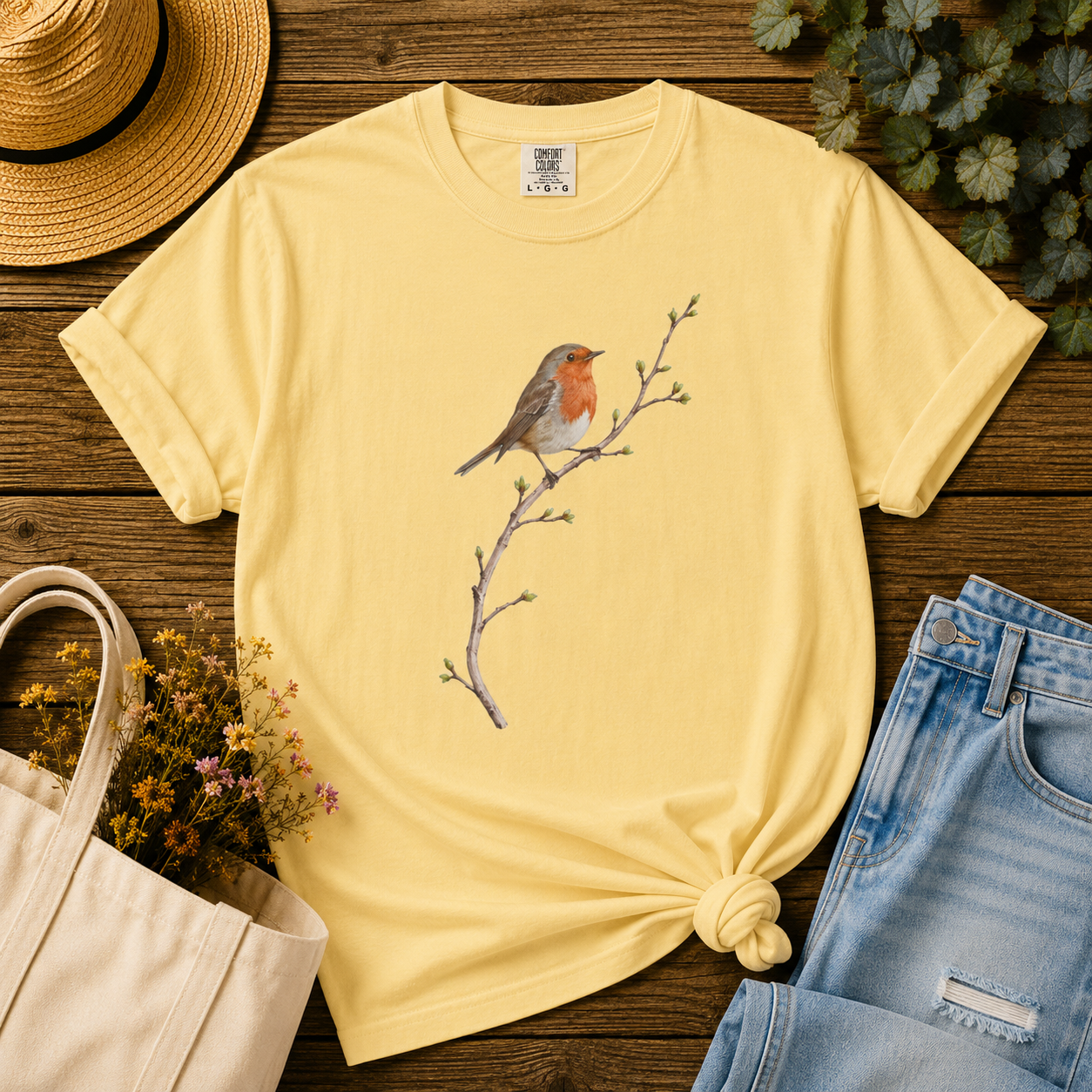 Robin on a Budding Branch Tee