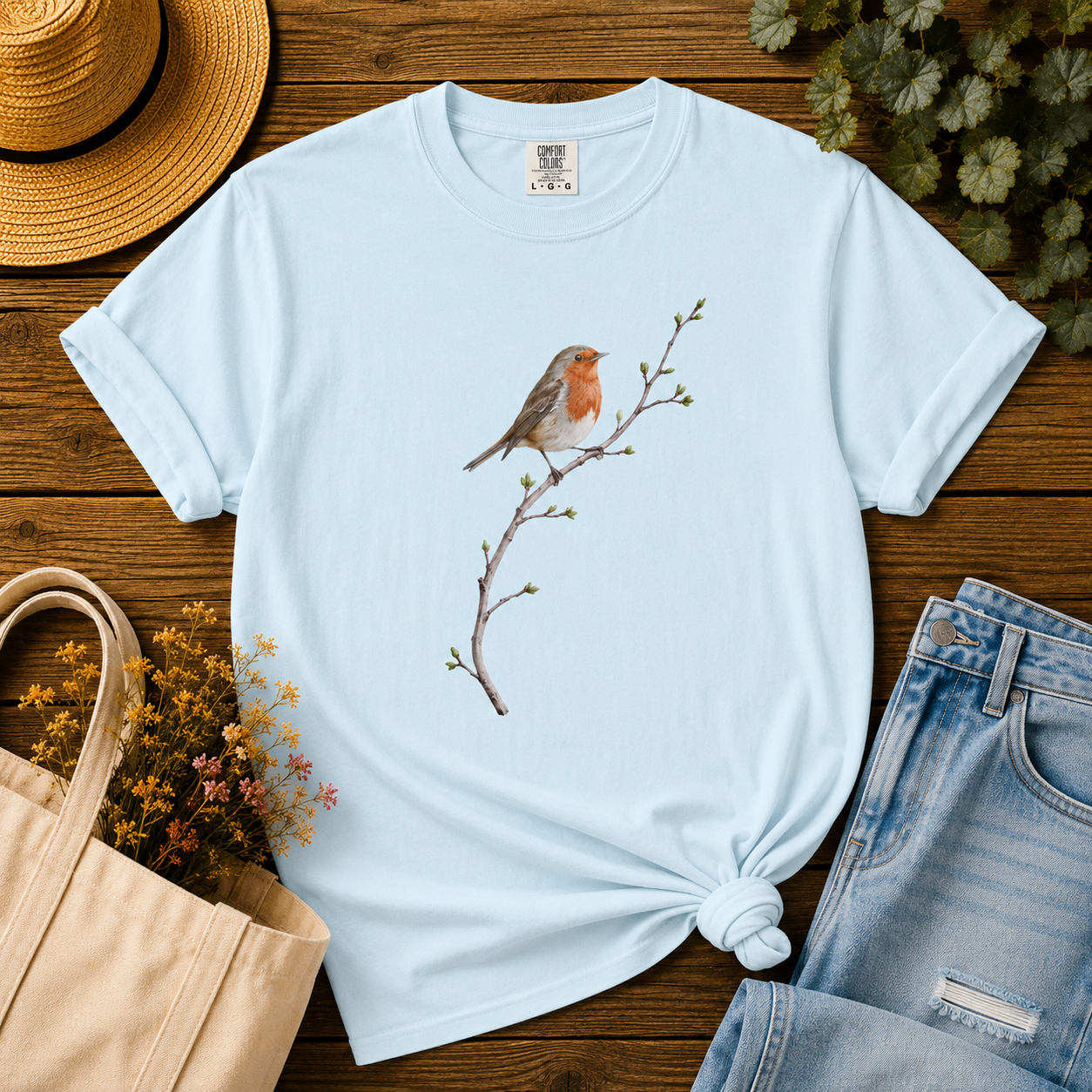 Robin on a Budding Branch Tee