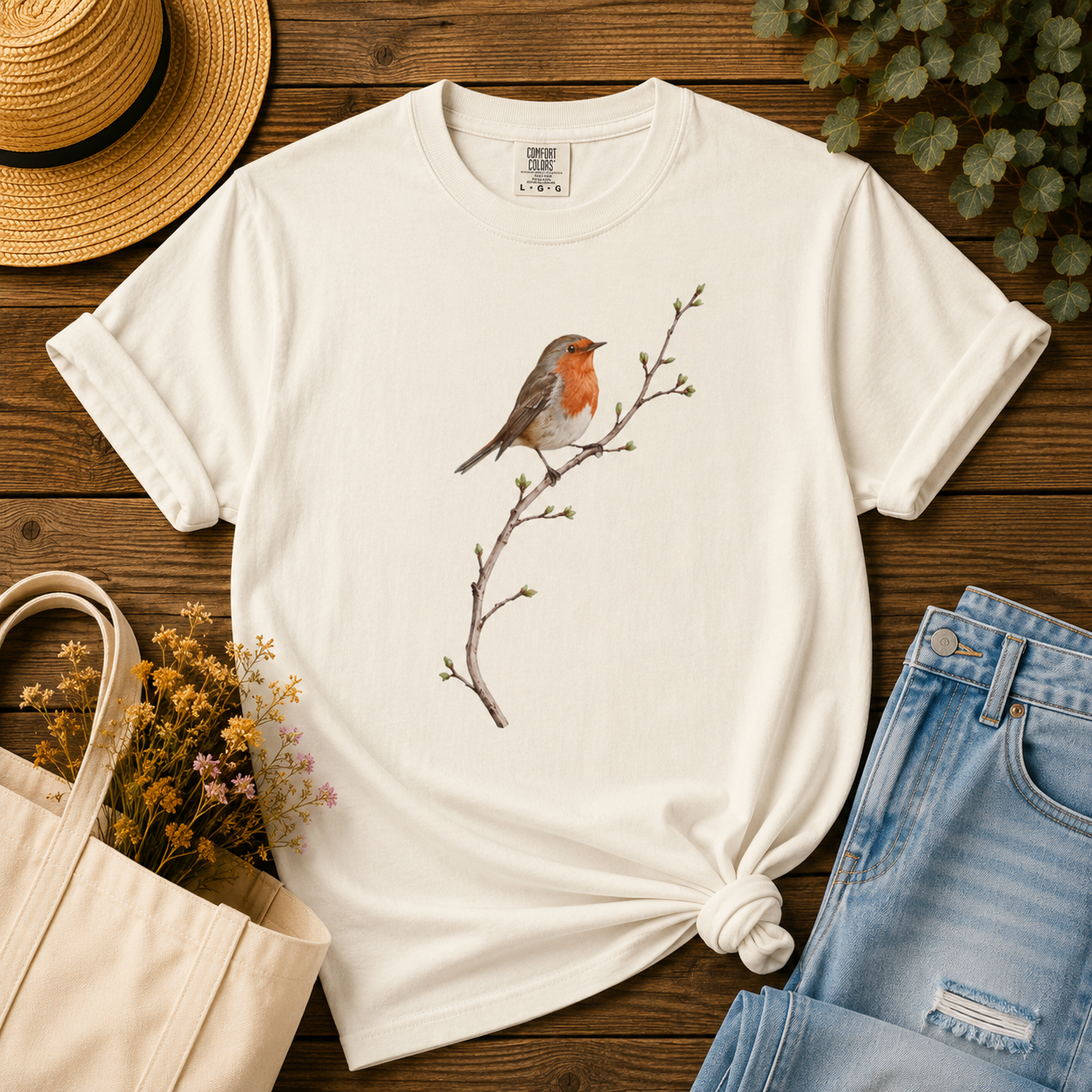 Robin on a Budding Branch Tee