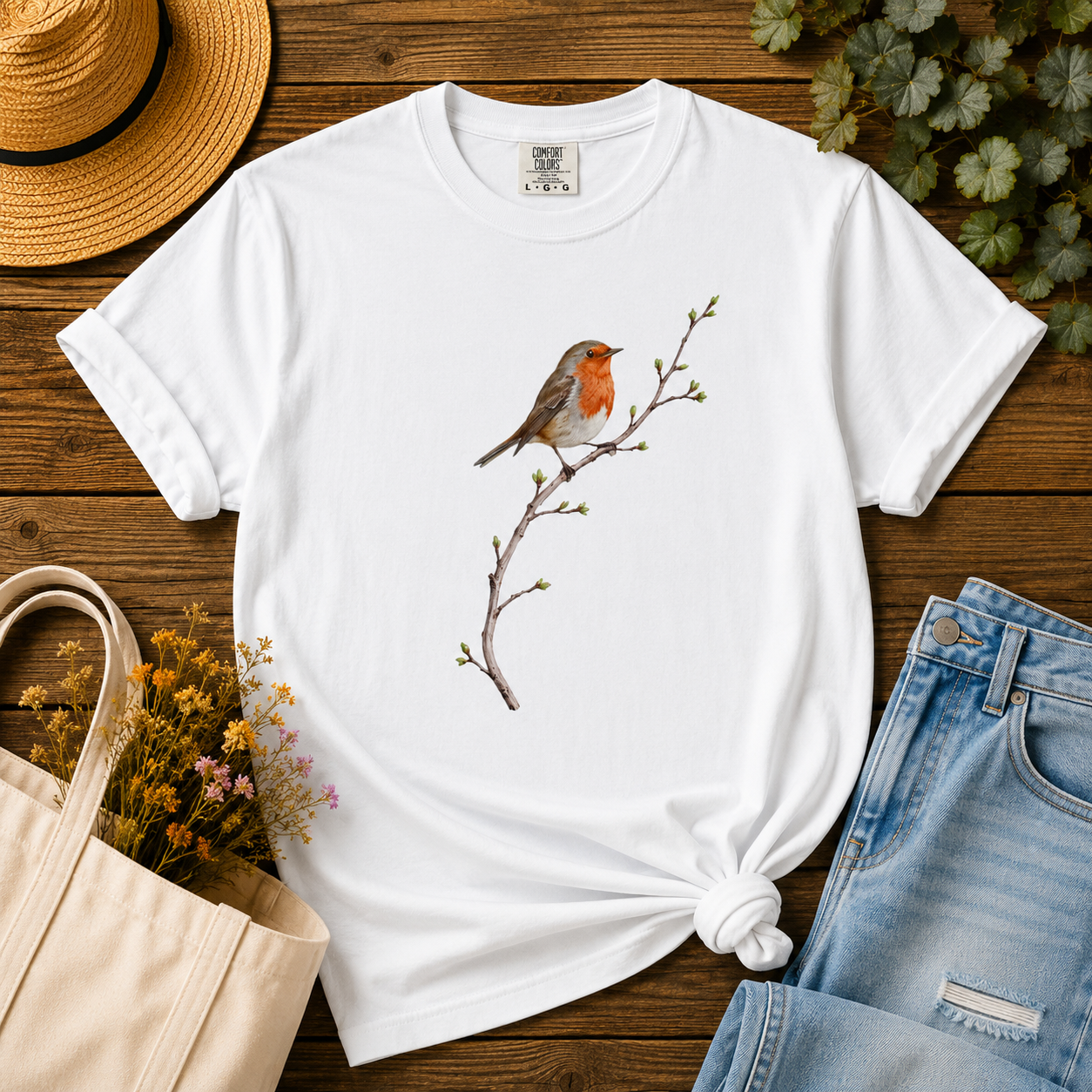 Robin on a Budding Branch Tee