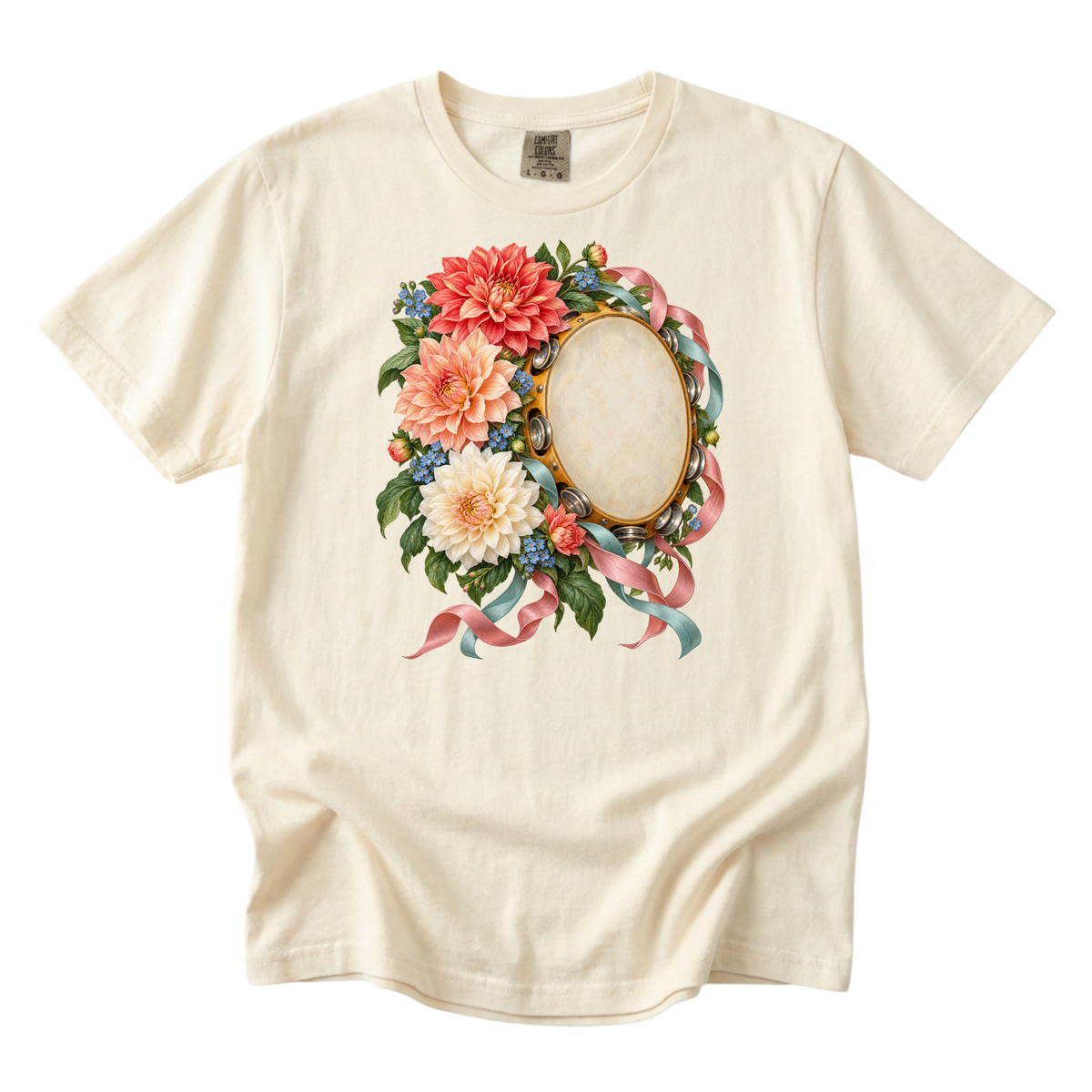 She Brought the Rhythm — Floral Tambourine T-Shirt