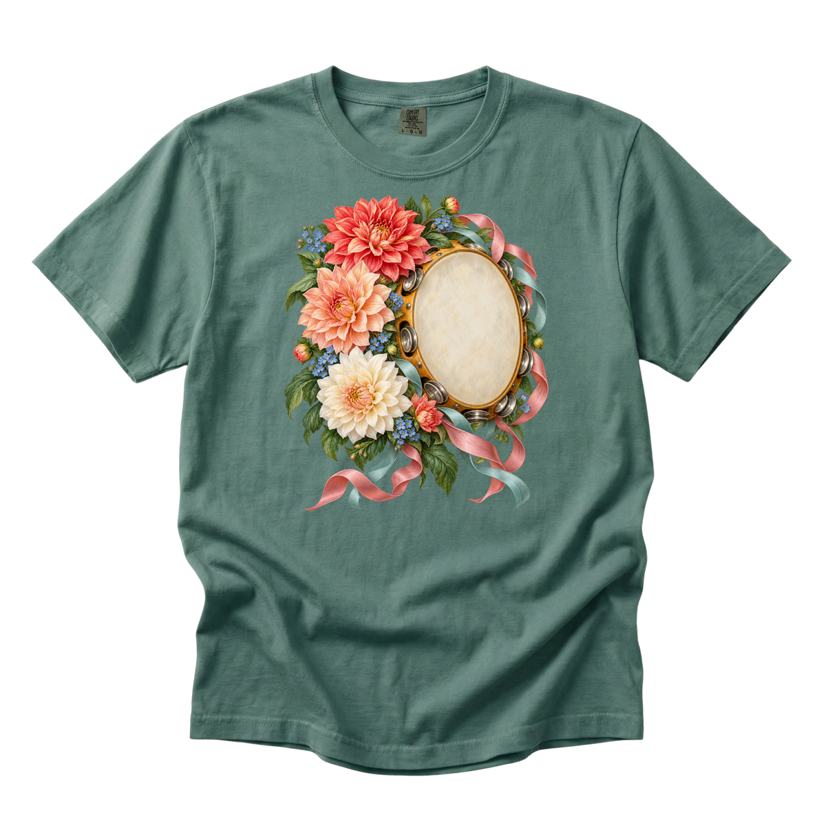 She Brought the Rhythm — Floral Tambourine T-Shirt