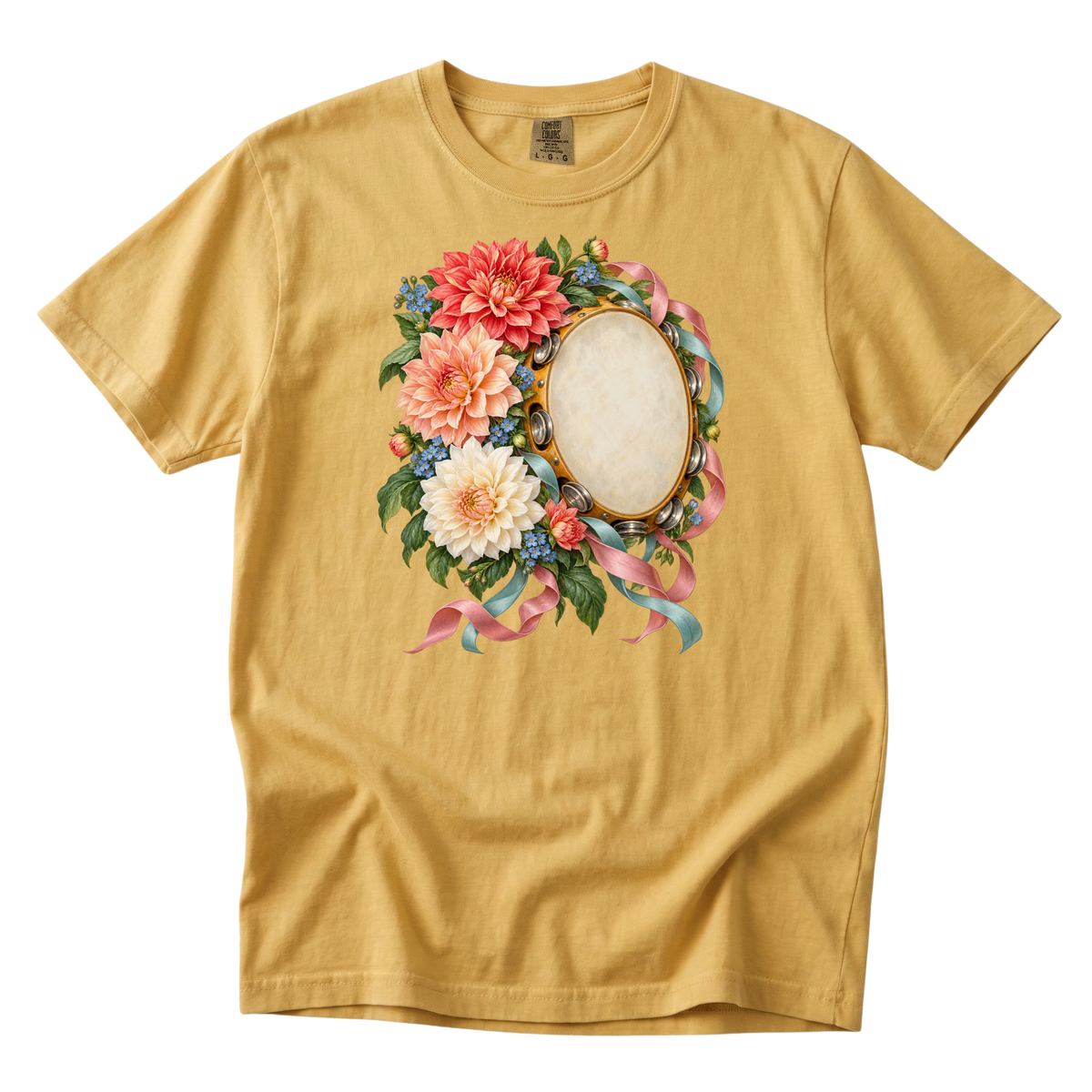 She Brought the Rhythm — Floral Tambourine T-Shirt