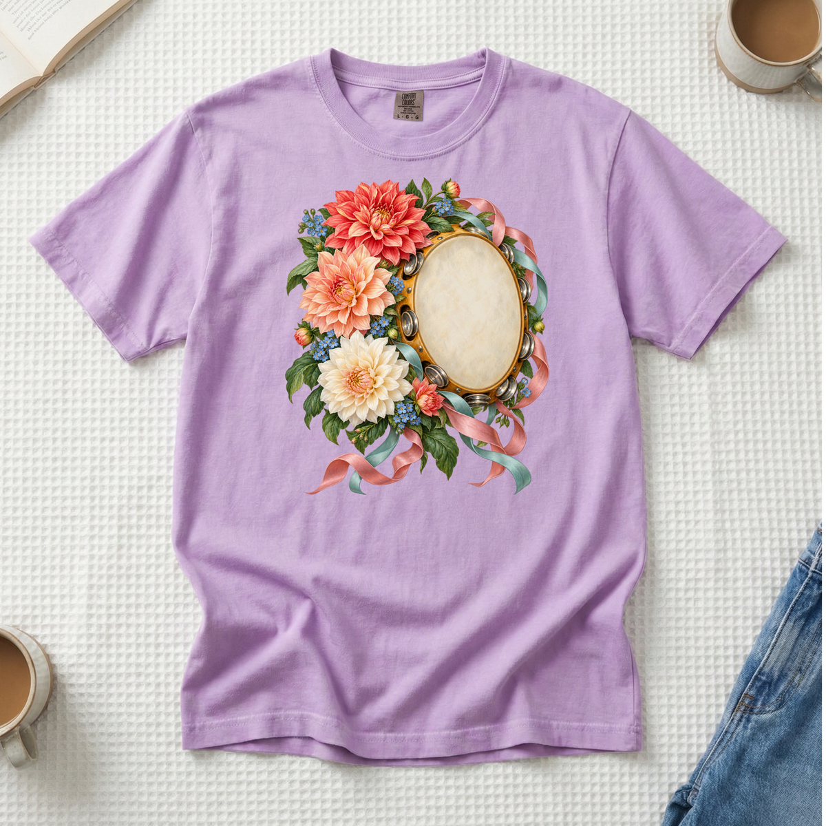 She Brought the Rhythm — Floral Tambourine T-Shirt