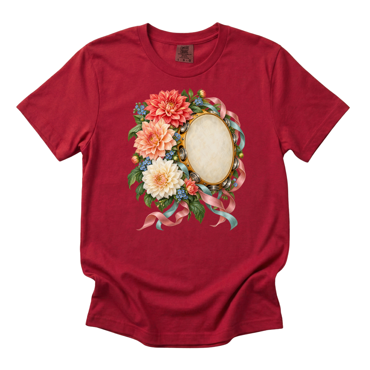 She Brought the Rhythm — Floral Tambourine T-Shirt