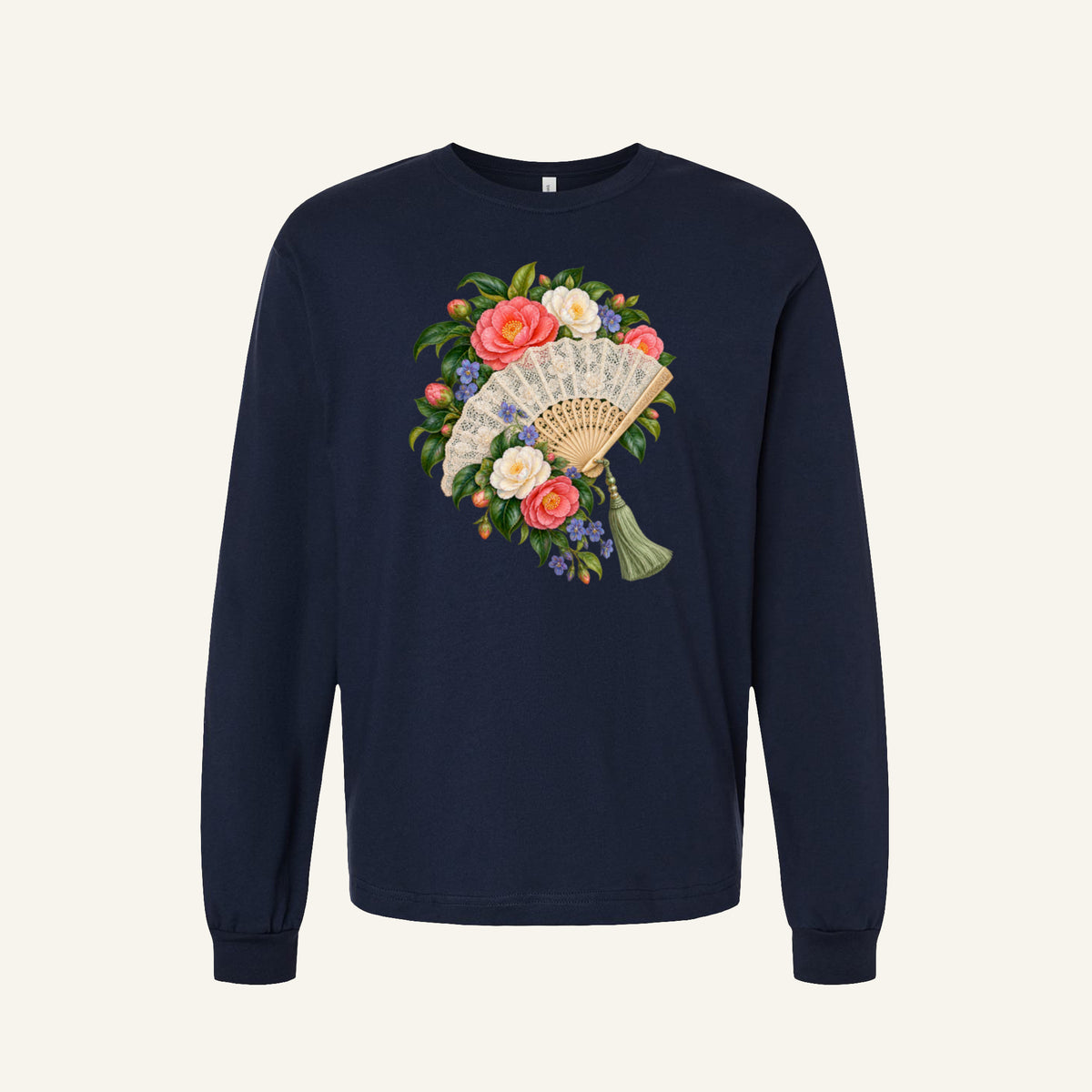 She Came Prepared — Vintage Floral Fan Long-Sleeve T-Shirt