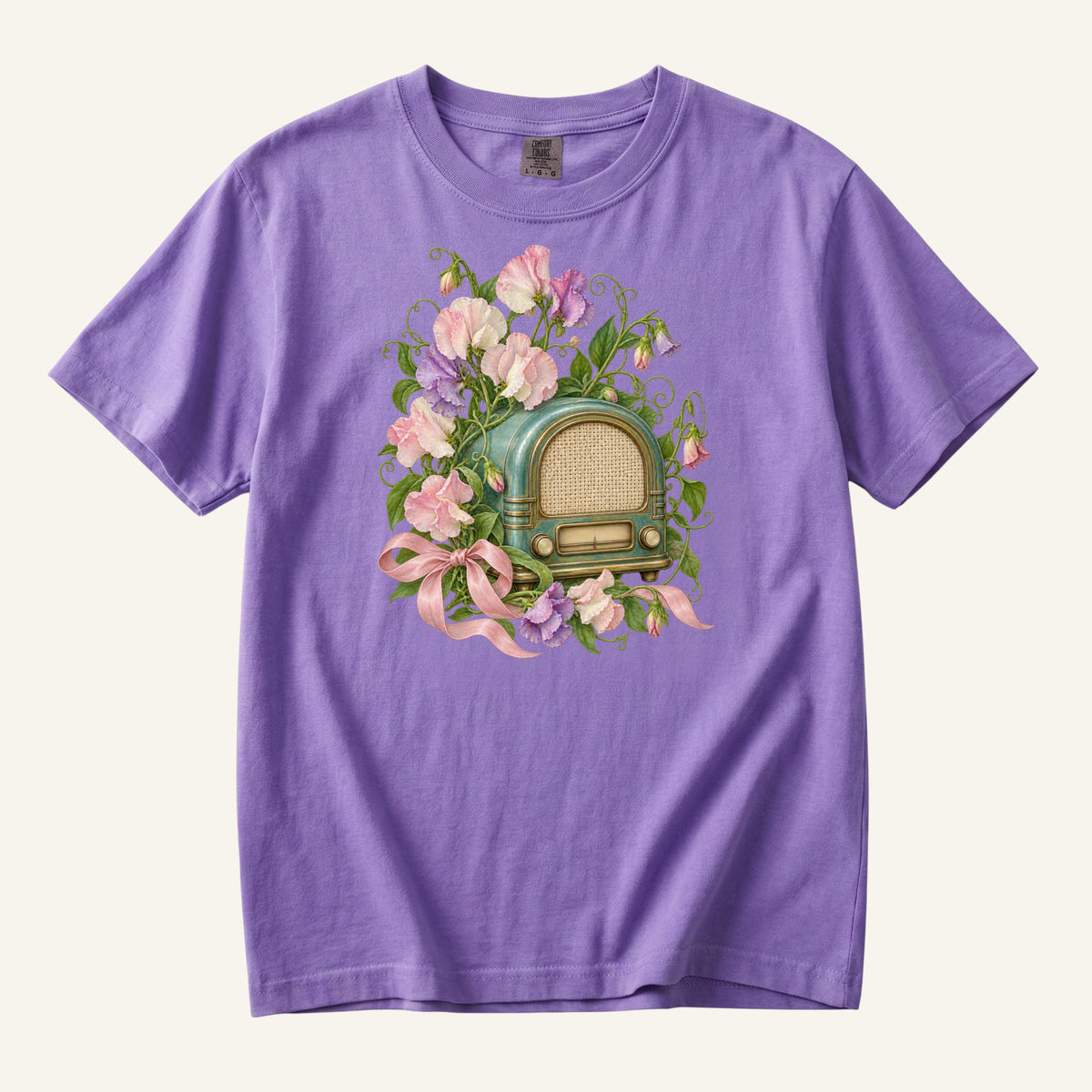 She Knew Every Word T-Shirt in Violet — a bold floral pairing lifting the pink ribbon