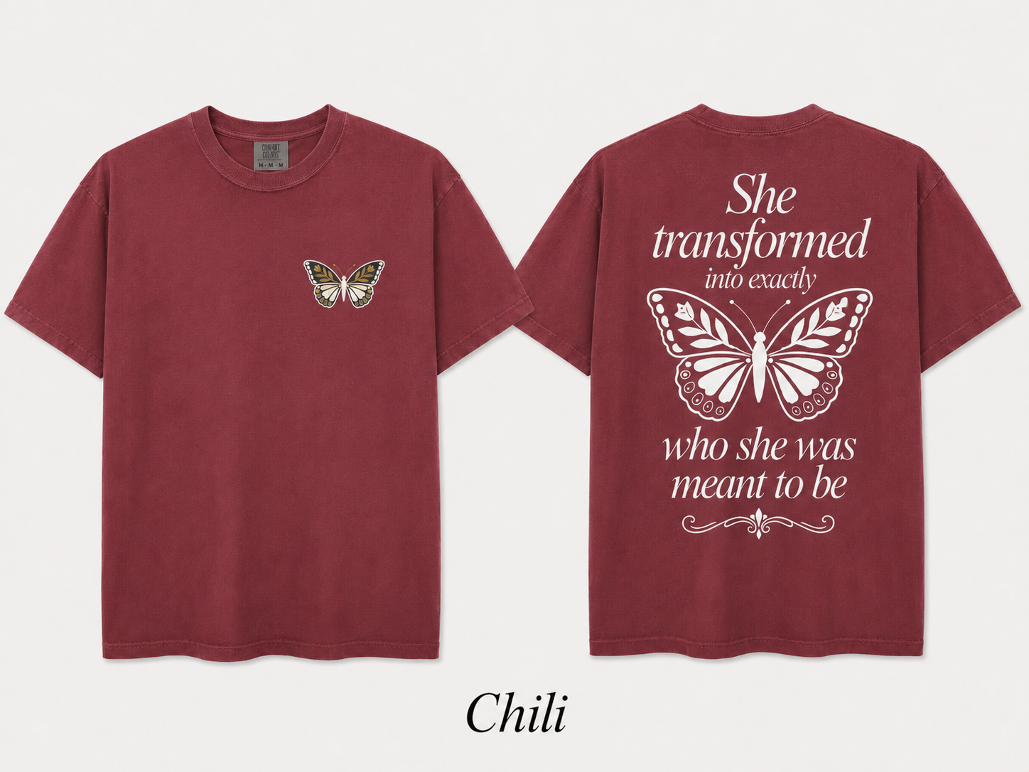She Transformed — Butterfly Front & Back Tee