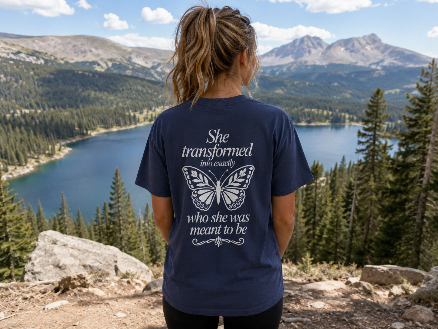 She Transformed — Butterfly Front & Back Tee