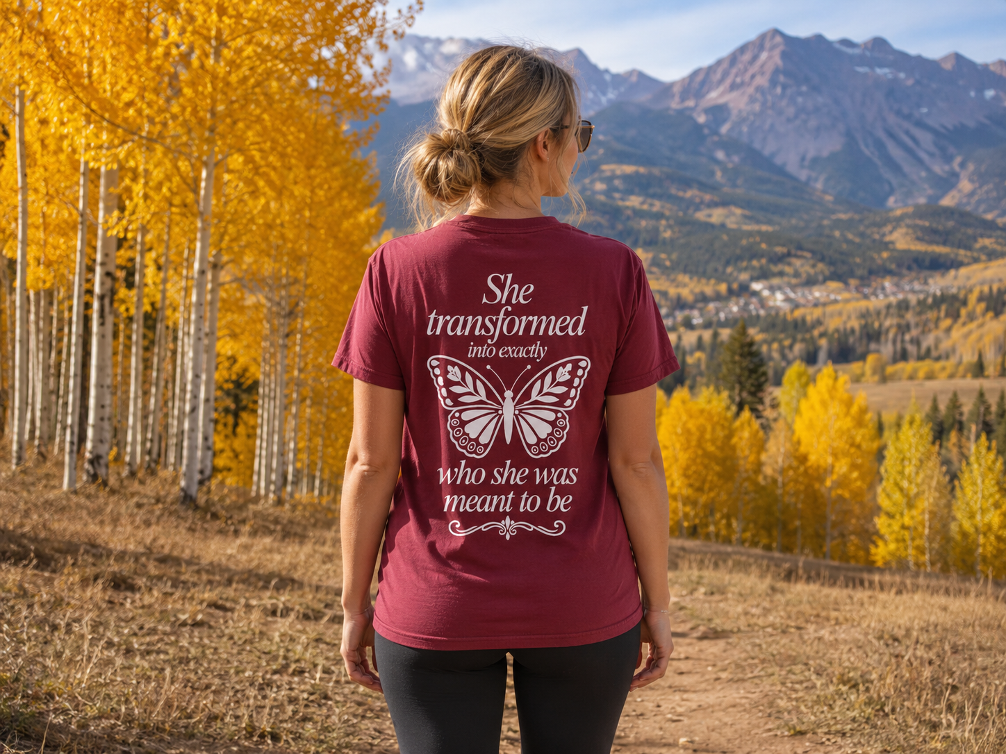 She Transformed — Butterfly Front & Back Tee