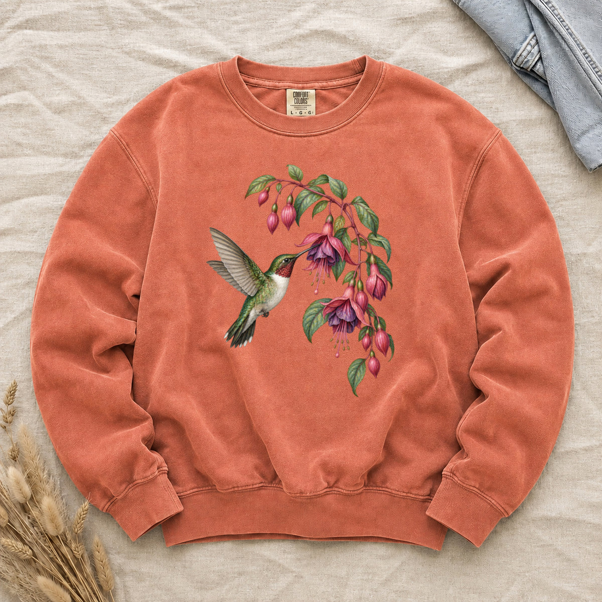 Stay a Little Longer hummingbird sweatshirt in Terracotta, additional view