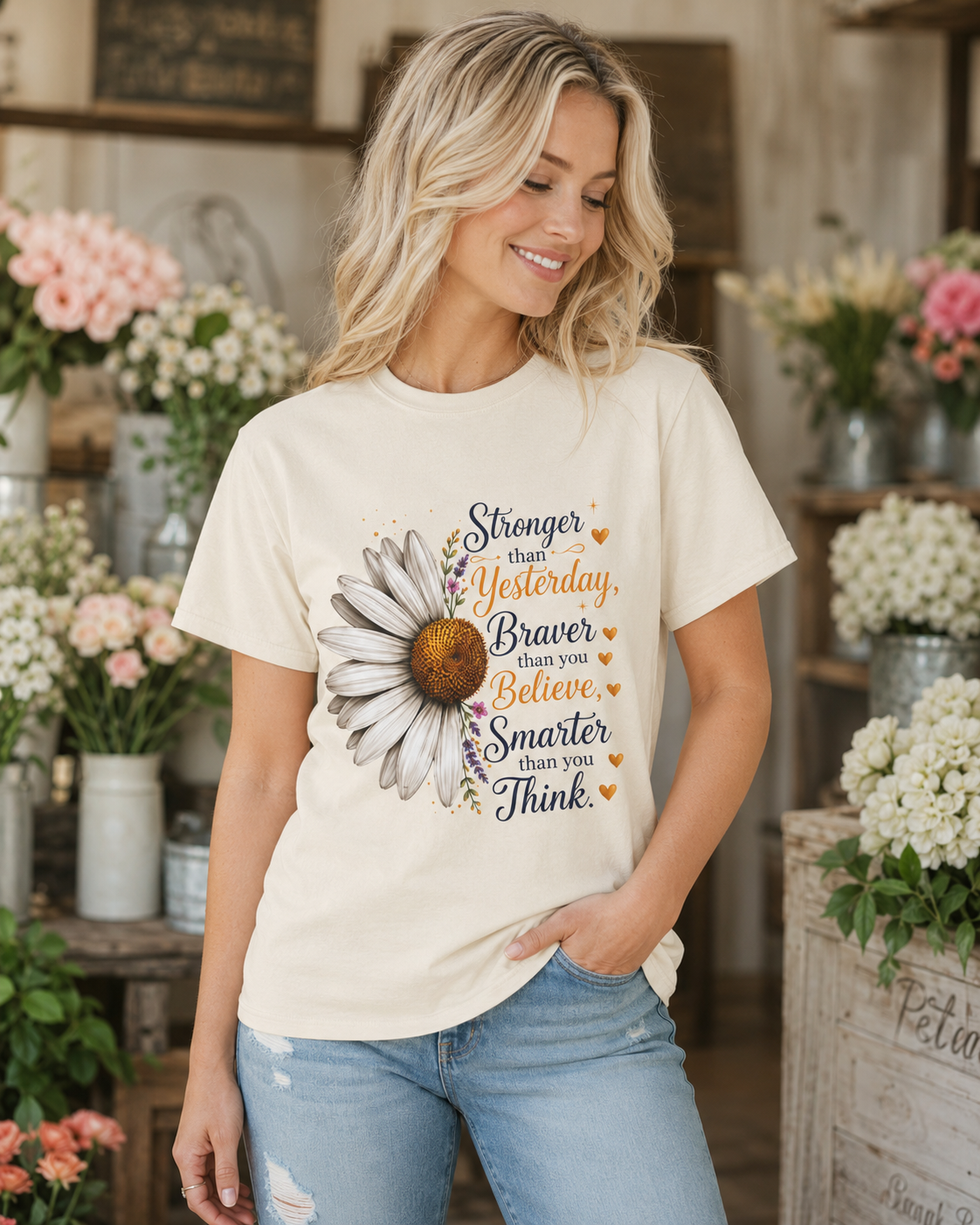 Stronger Braver Smarter - Daisy Empowerment Tee