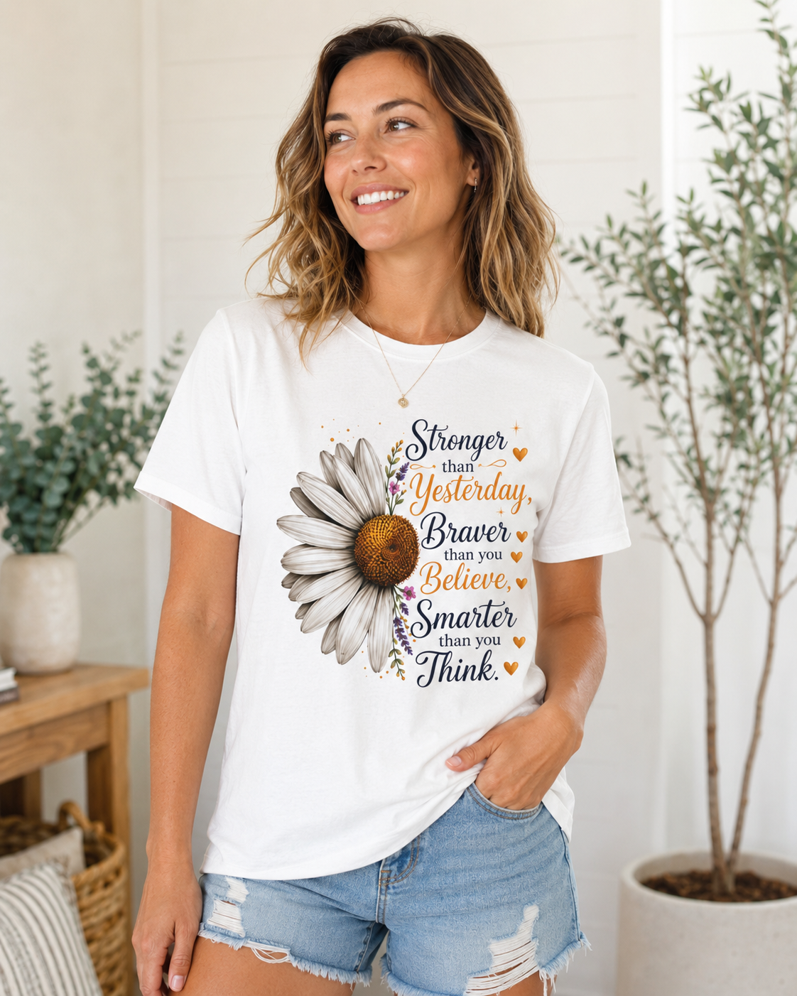 Stronger Braver Smarter empowerment tee branded slide