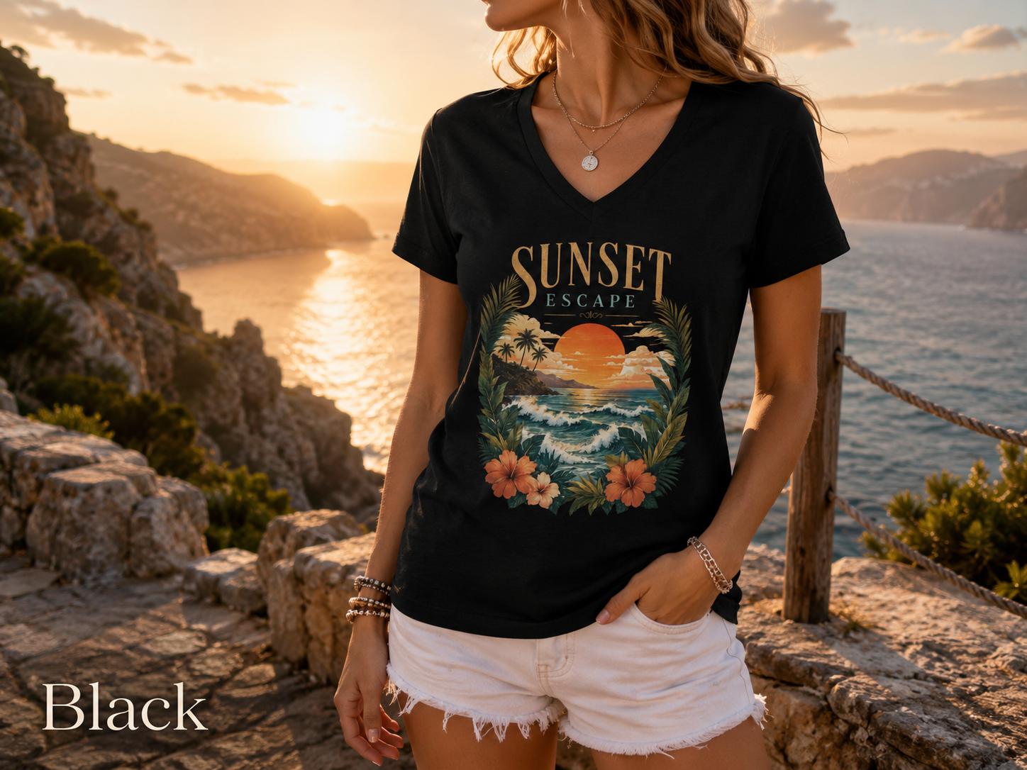 Sunset Escape — V-Neck Tee