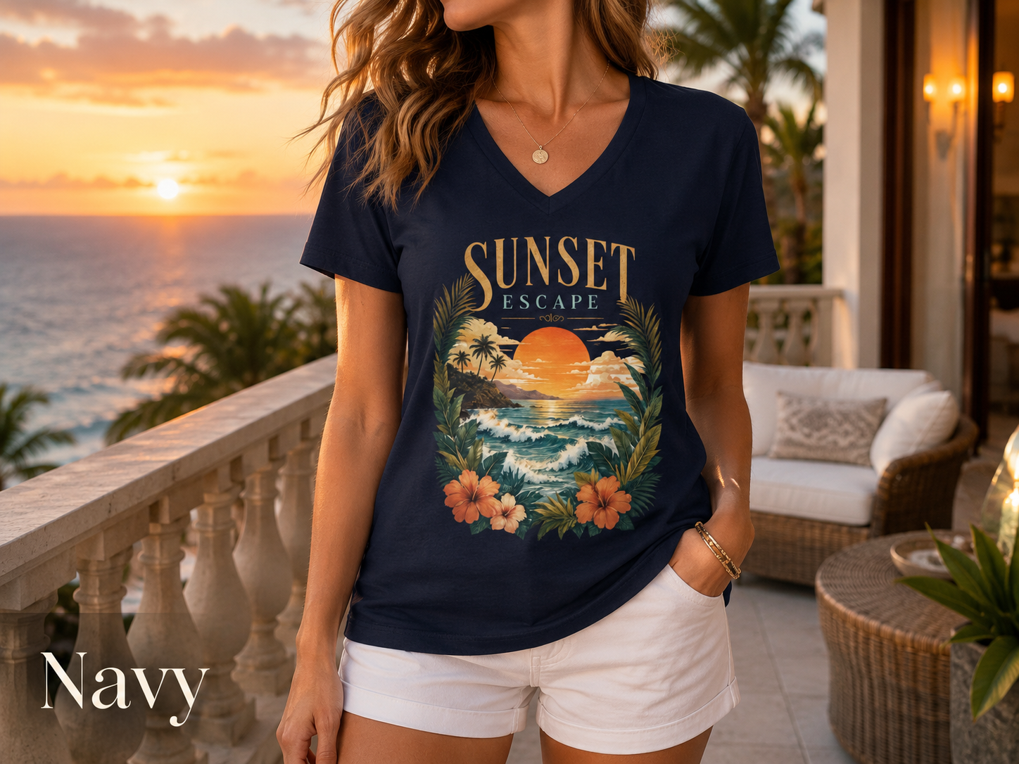 Sunset Escape — V-Neck Tee
