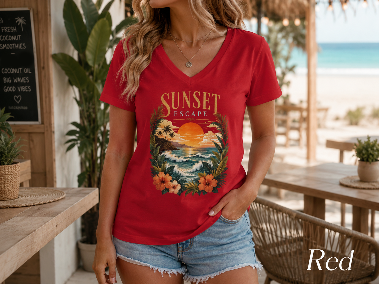Sunset Escape — V-Neck Tee