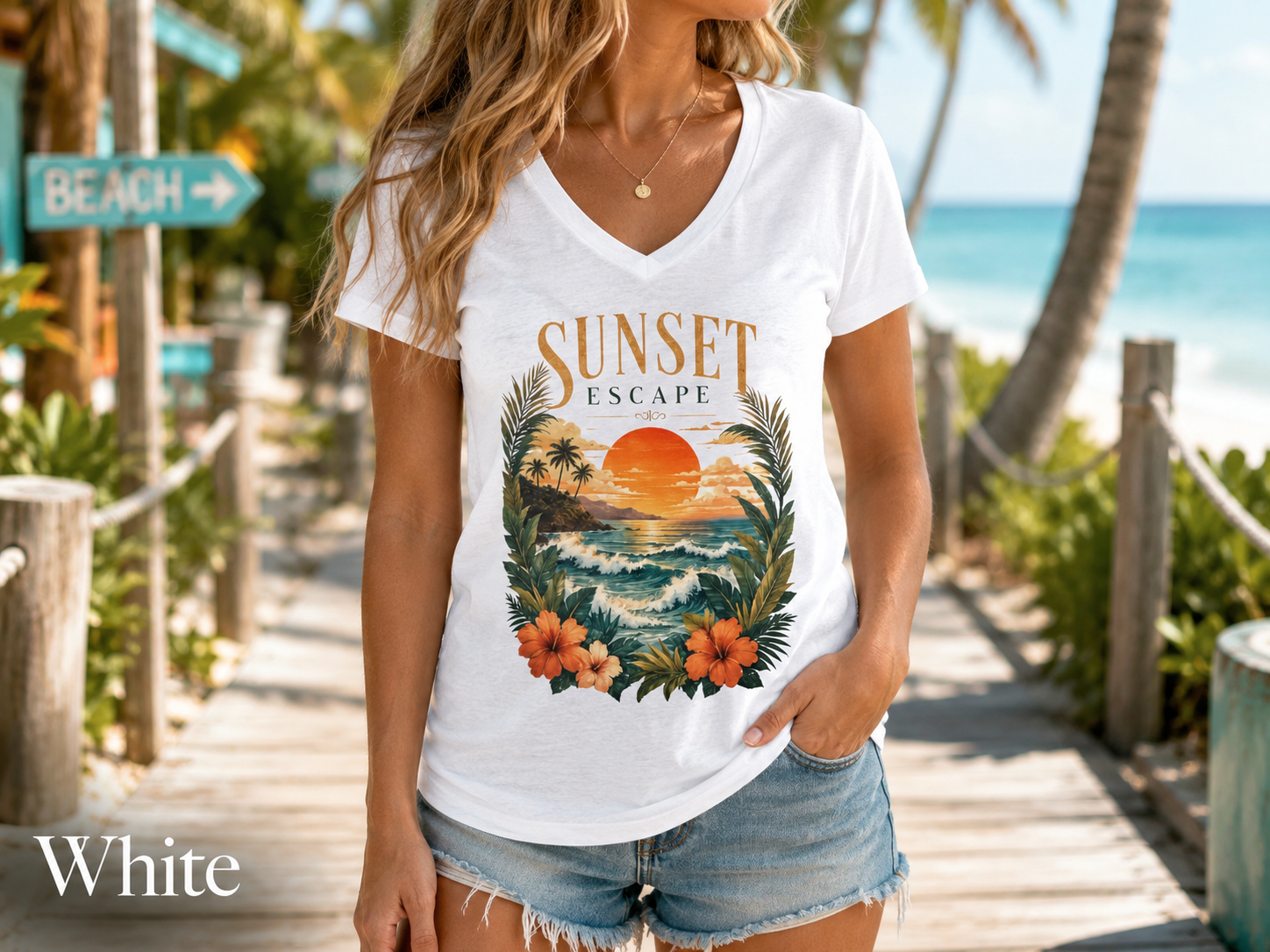 Sunset Escape — V-Neck Tee