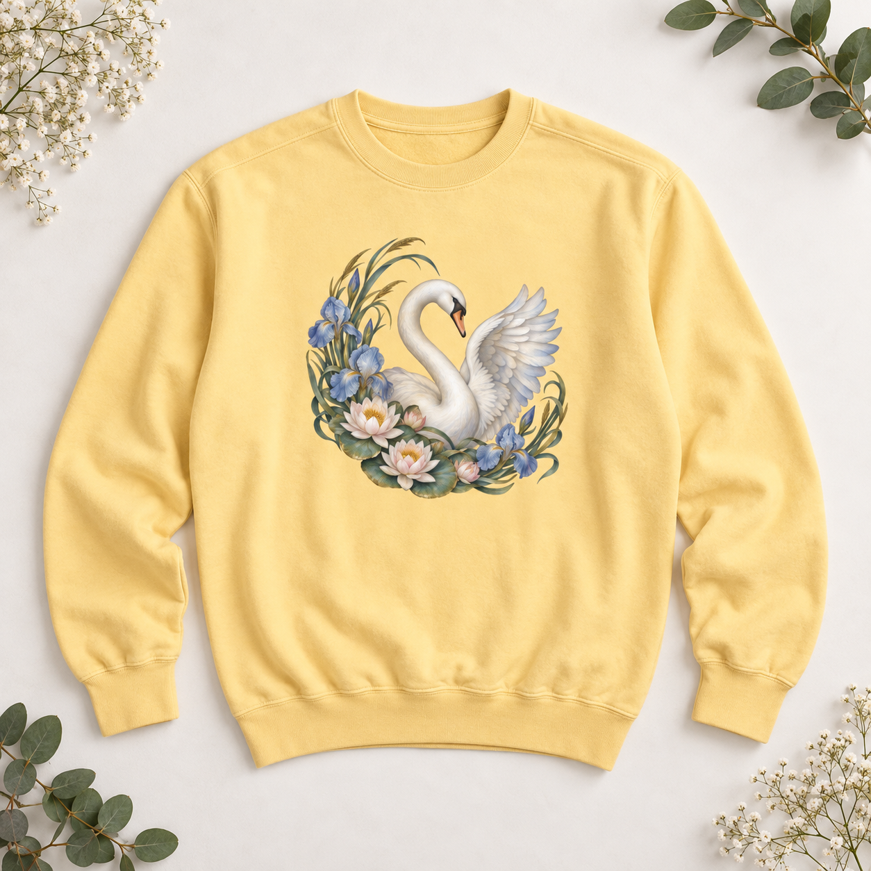 Swan, Iris & Waterlily Sweatshirt — Garment-Dyed Fleece