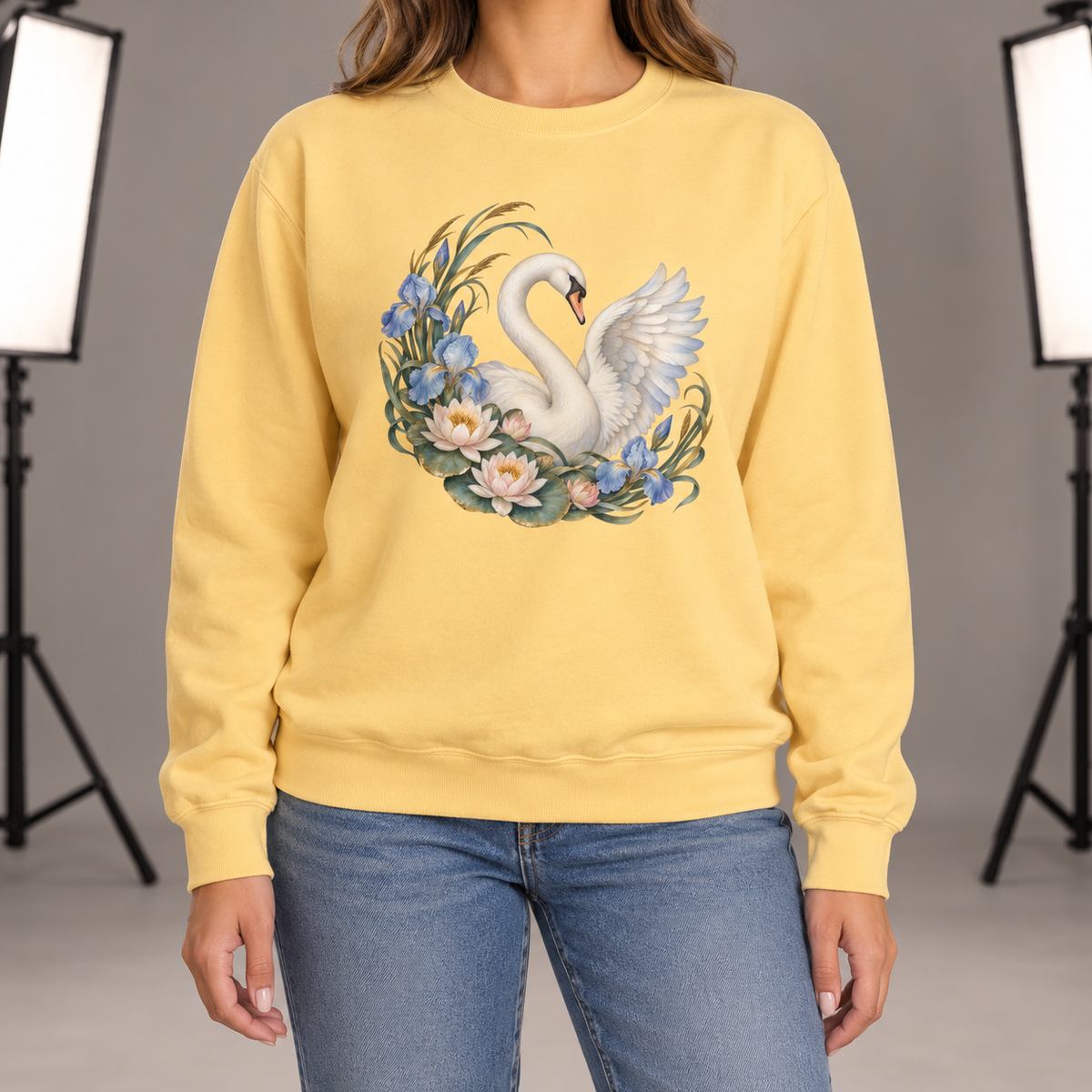 Swan, Iris & Waterlily Sweatshirt — Garment-Dyed Fleece