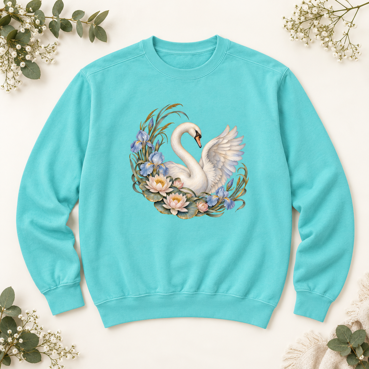 Swan, Iris & Waterlily Sweatshirt — Garment-Dyed Fleece
