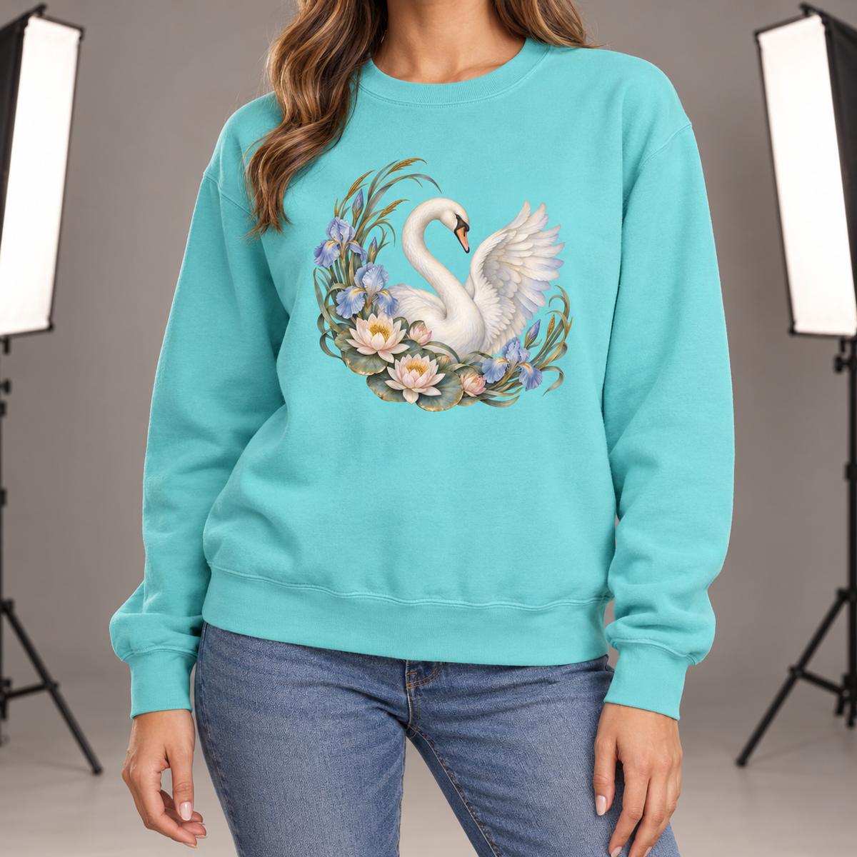 Swan, Iris & Waterlily Sweatshirt — Garment-Dyed Fleece