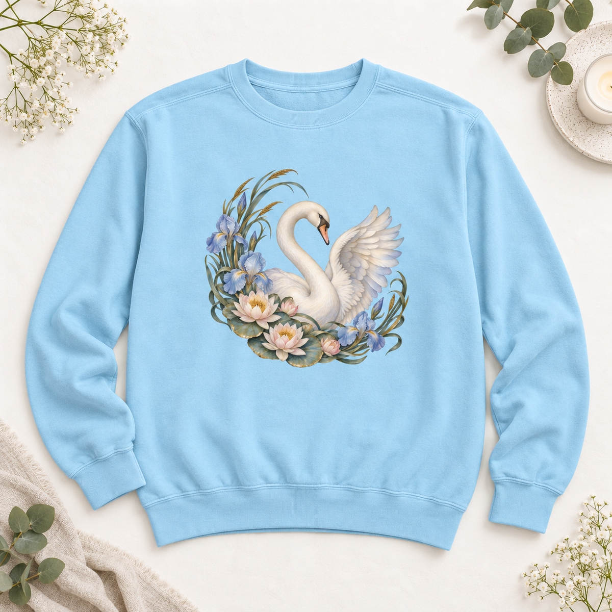 Swan, Iris & Waterlily Sweatshirt — Garment-Dyed Fleece
