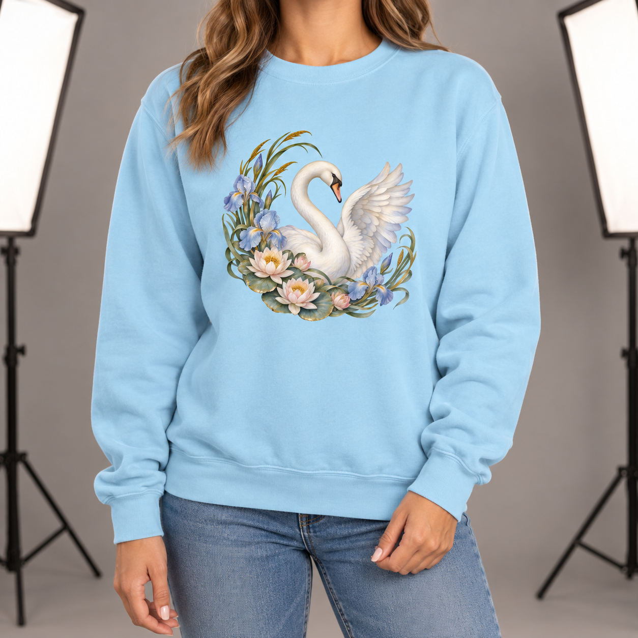 Swan, Iris & Waterlily Sweatshirt — Garment-Dyed Fleece