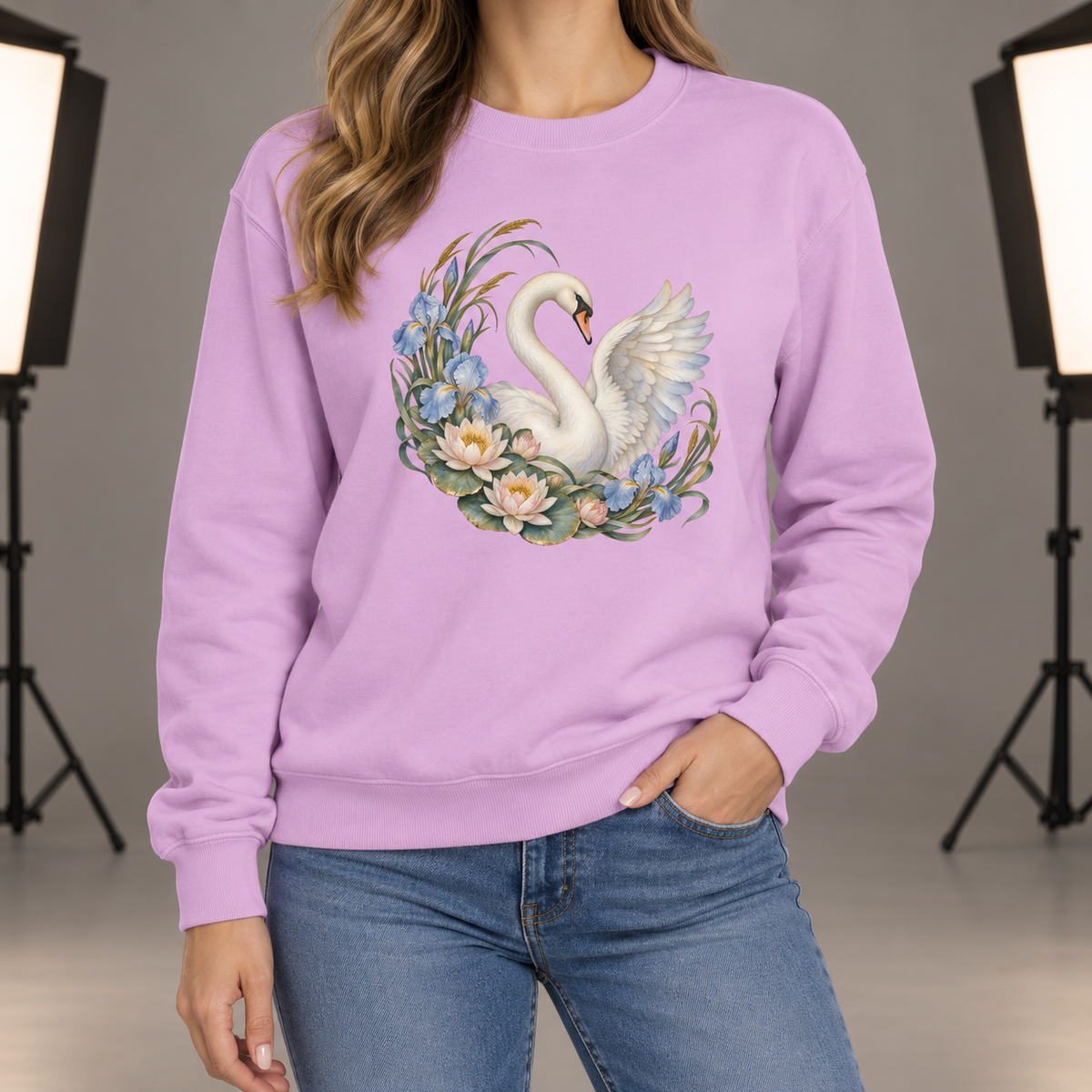 Swan, Iris & Waterlily Sweatshirt — Garment-Dyed Fleece