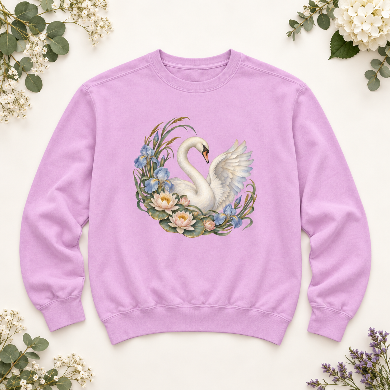 Swan, Iris & Waterlily Sweatshirt — Garment-Dyed Fleece