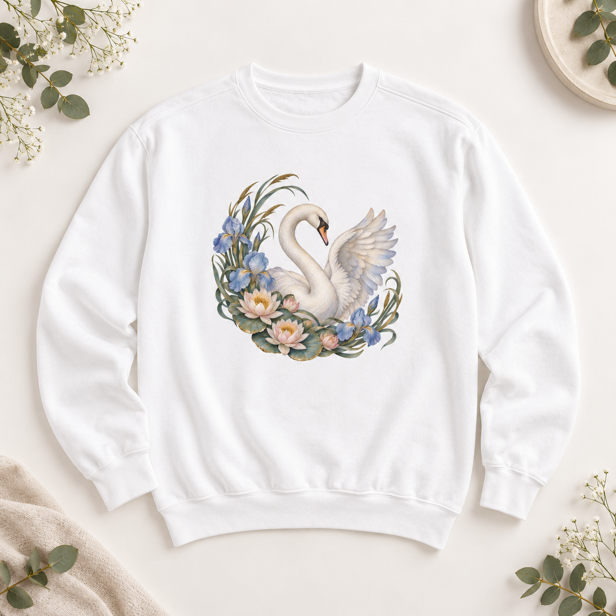Swan, Iris & Waterlily Sweatshirt — Garment-Dyed Fleece