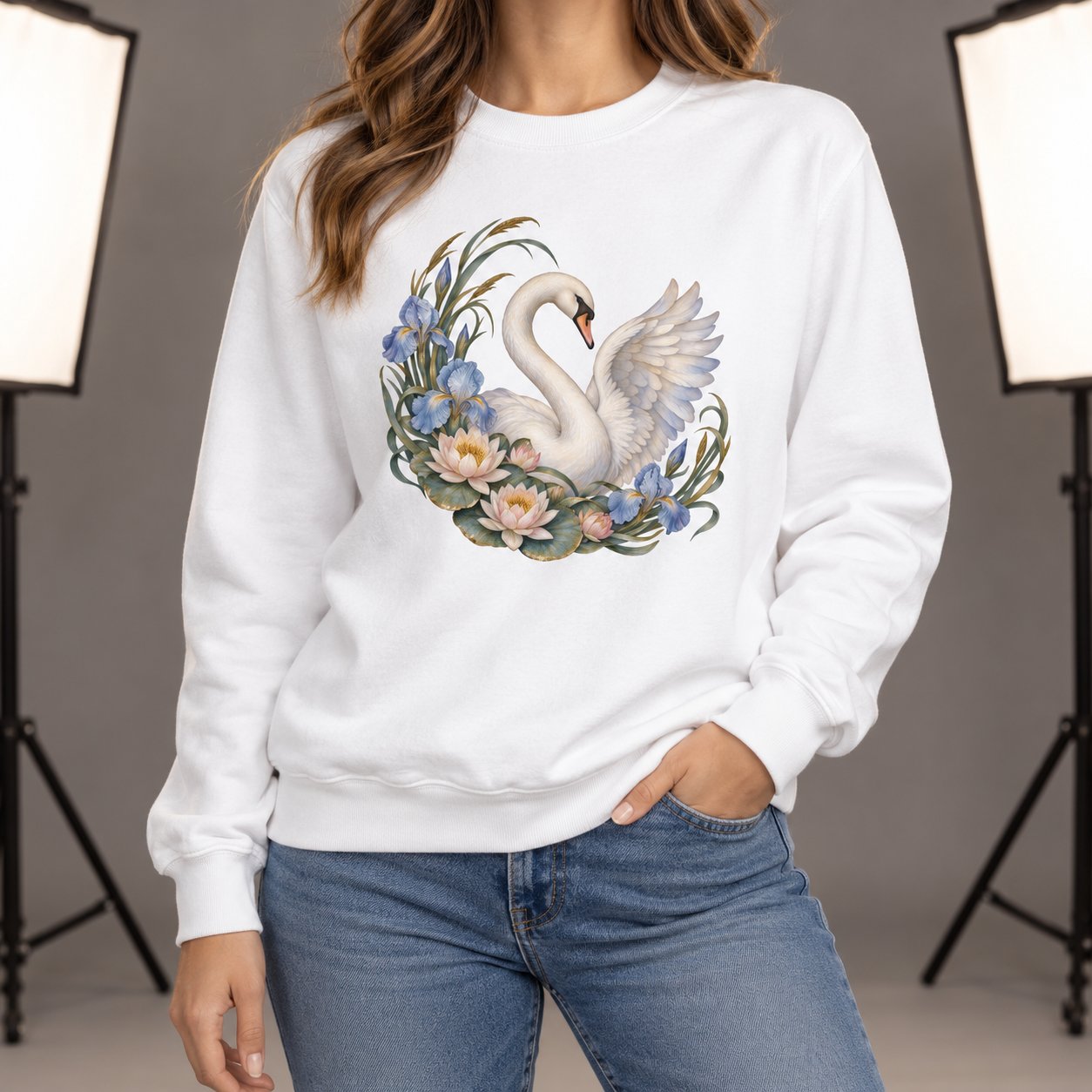 Swan, Iris & Waterlily Sweatshirt — Garment-Dyed Fleece
