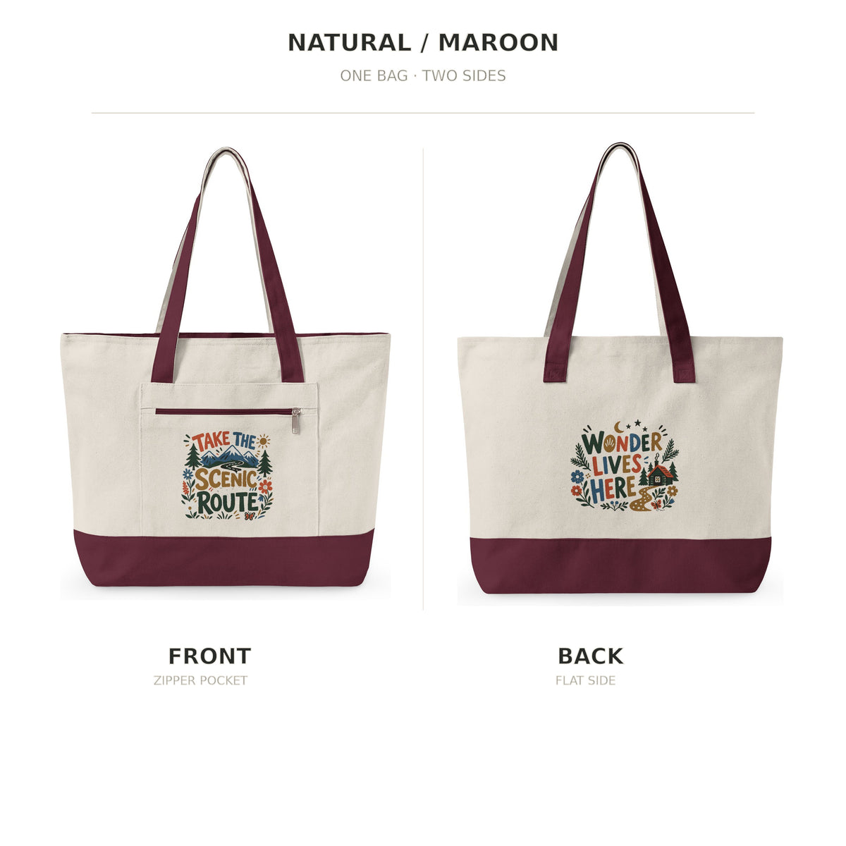Take the Scenic Route Canvas Tote Bag — Zippered