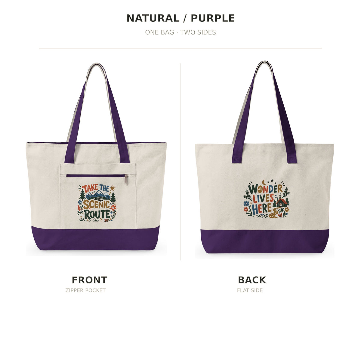 Take the Scenic Route Canvas Tote Bag — Zippered