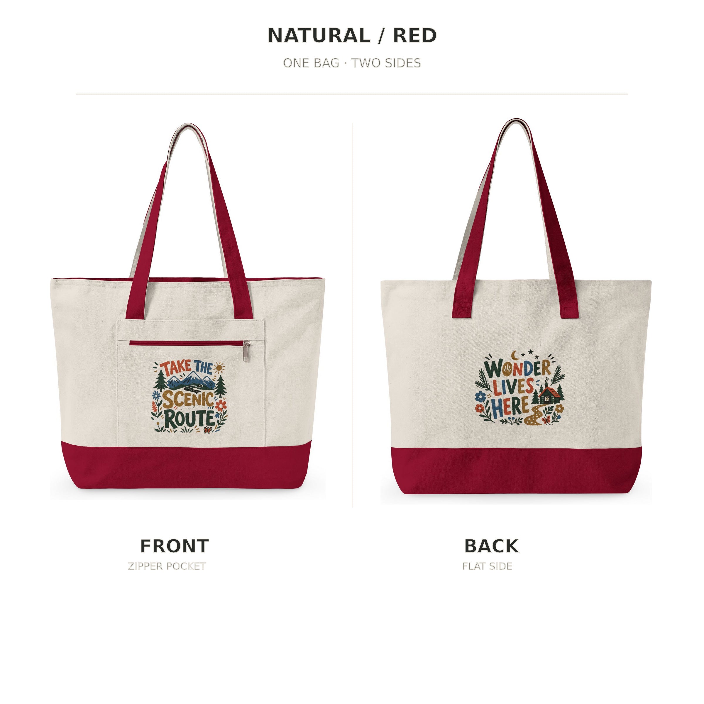 Take the Scenic Route Canvas Tote Bag — Zippered