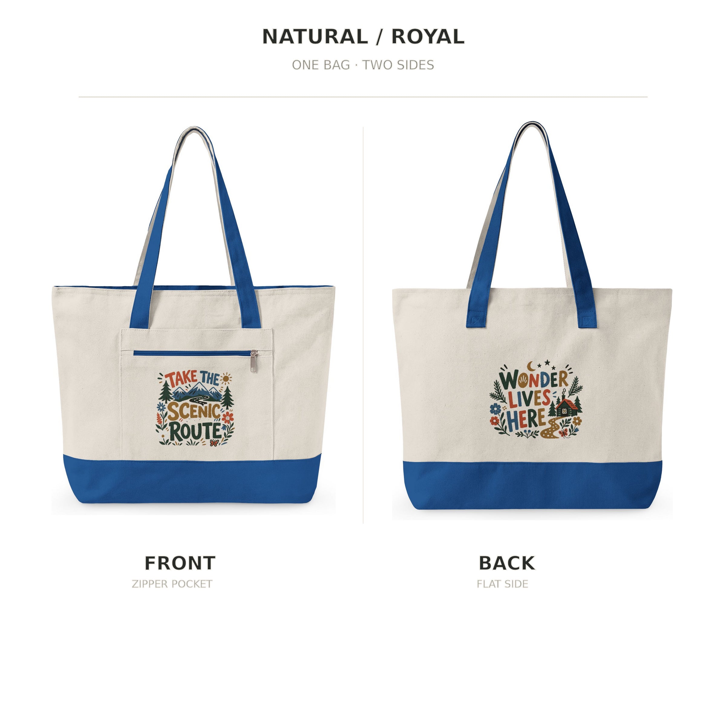 Take the Scenic Route Canvas Tote Bag — Zippered