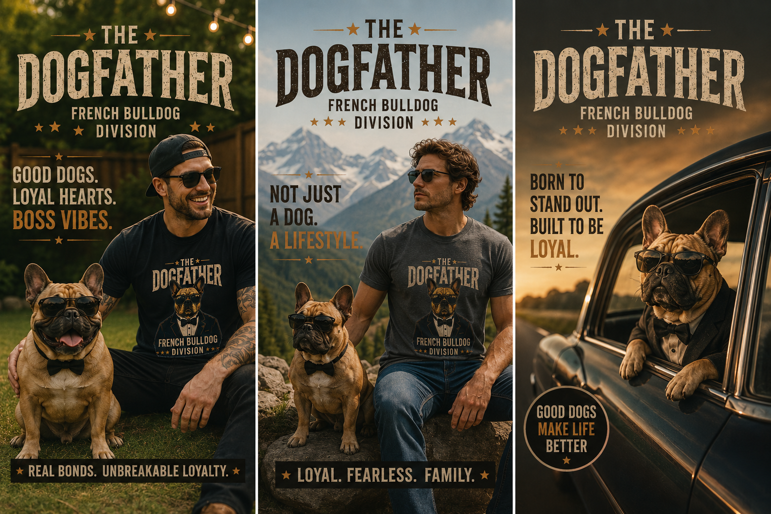 The Dogfather Frenchie dad shirt on model