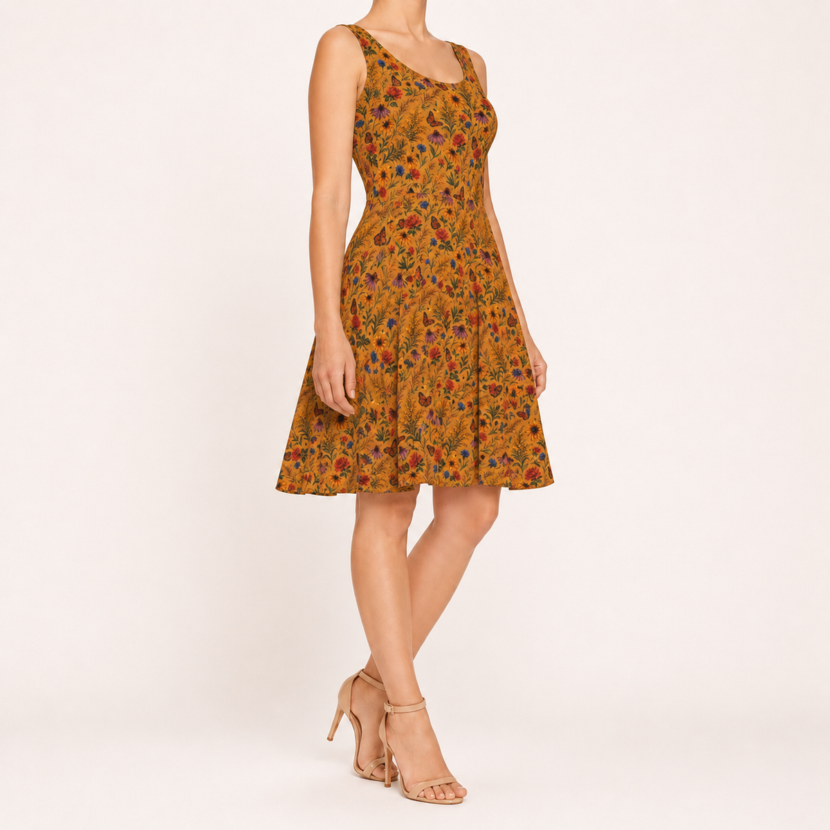 Golden Meadow Watercolor Wildflower Dress