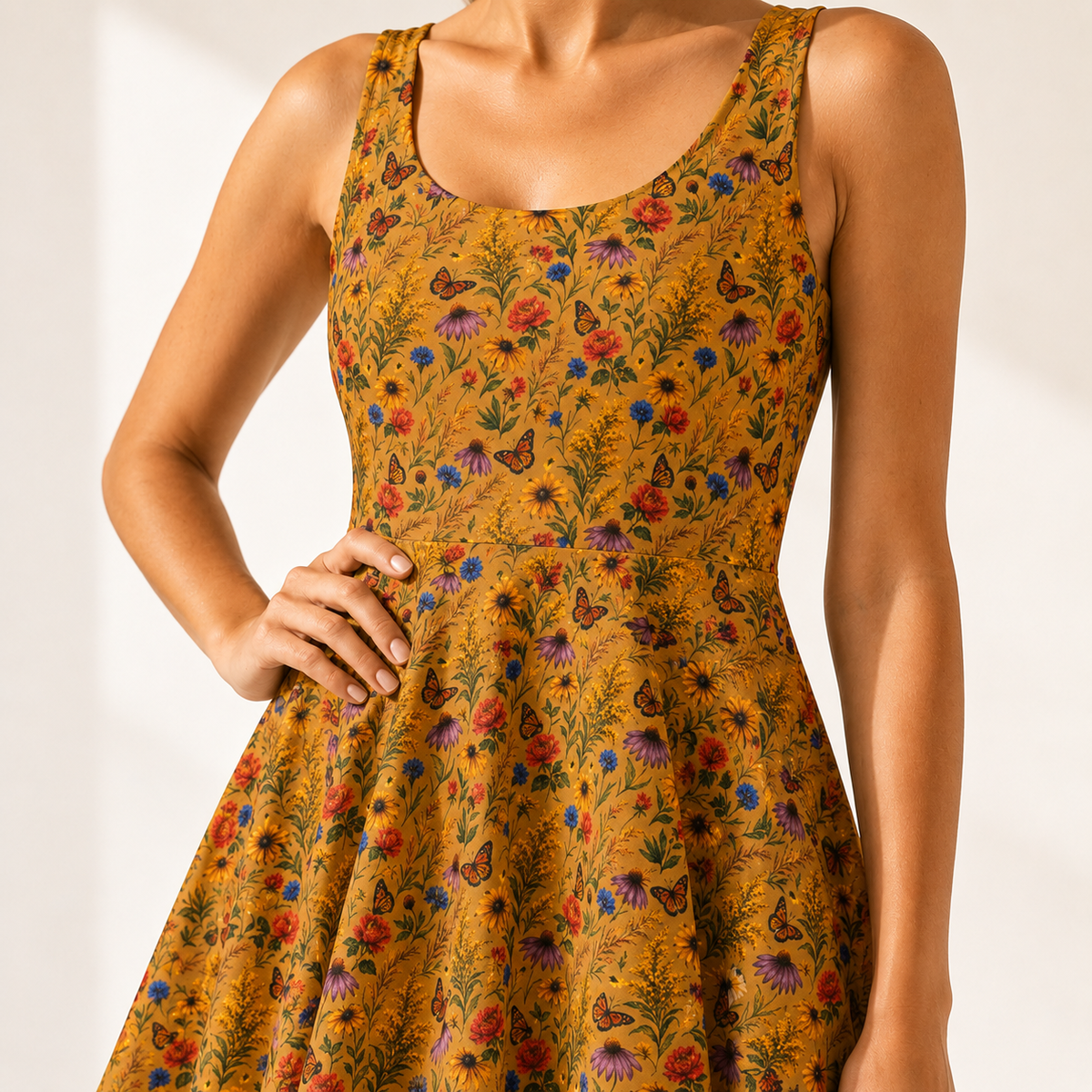 Golden Meadow Watercolor Wildflower Dress