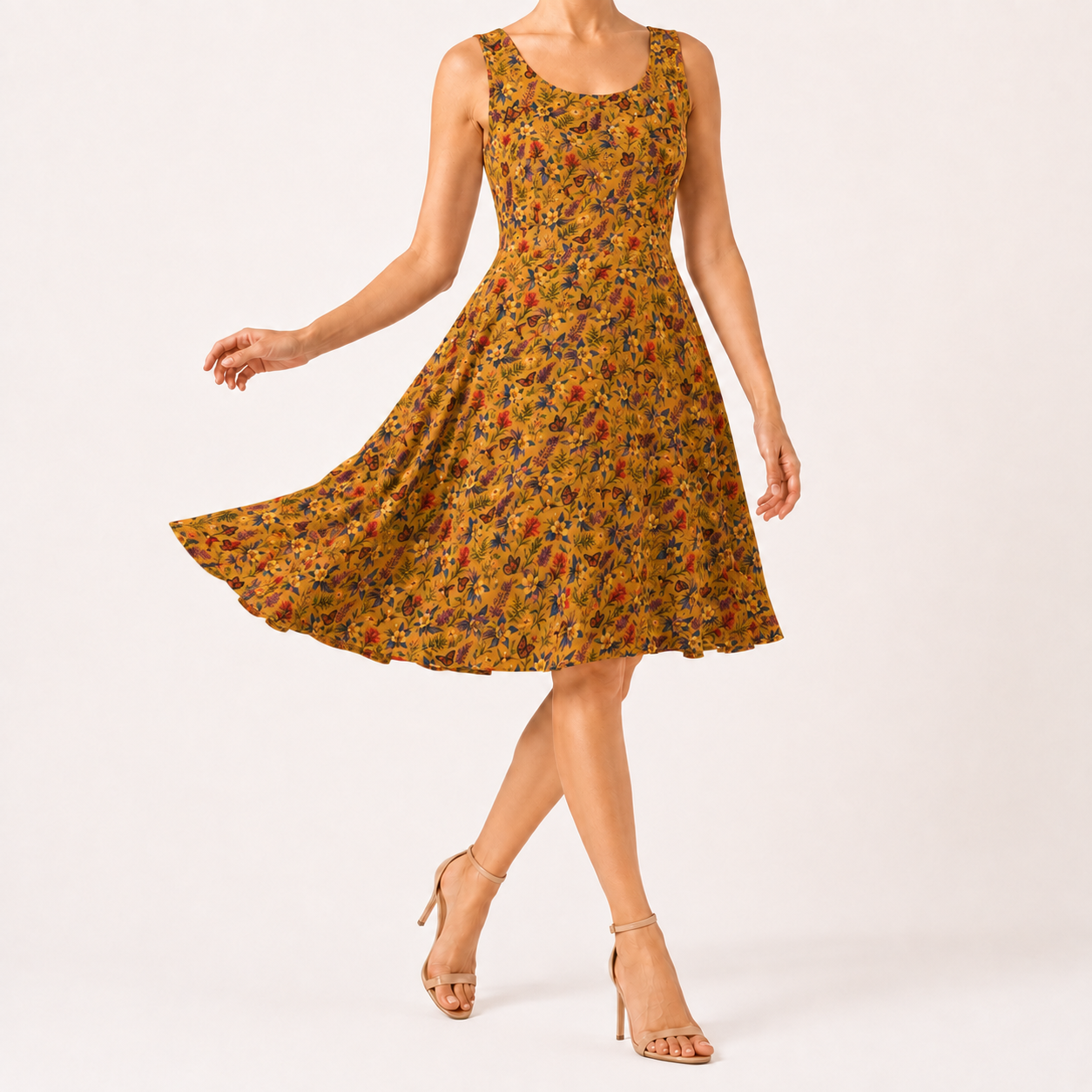 Golden Meadow Watercolor Wildflower Dress