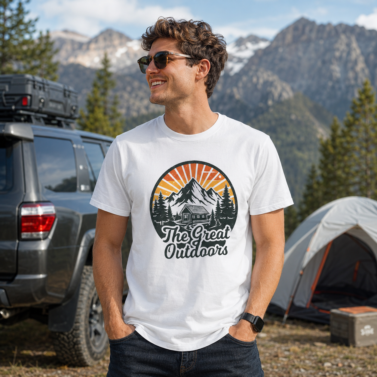 The Great Outdoors - Retro Mountain Cabin Tee