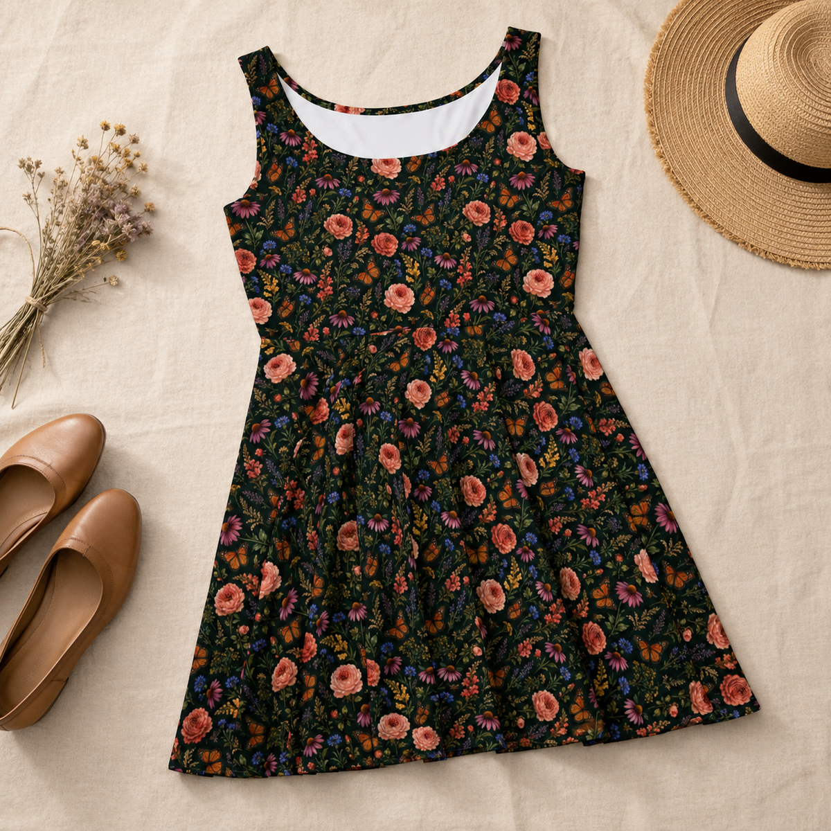 Midnight Meadow Watercolor Wildflower Dress