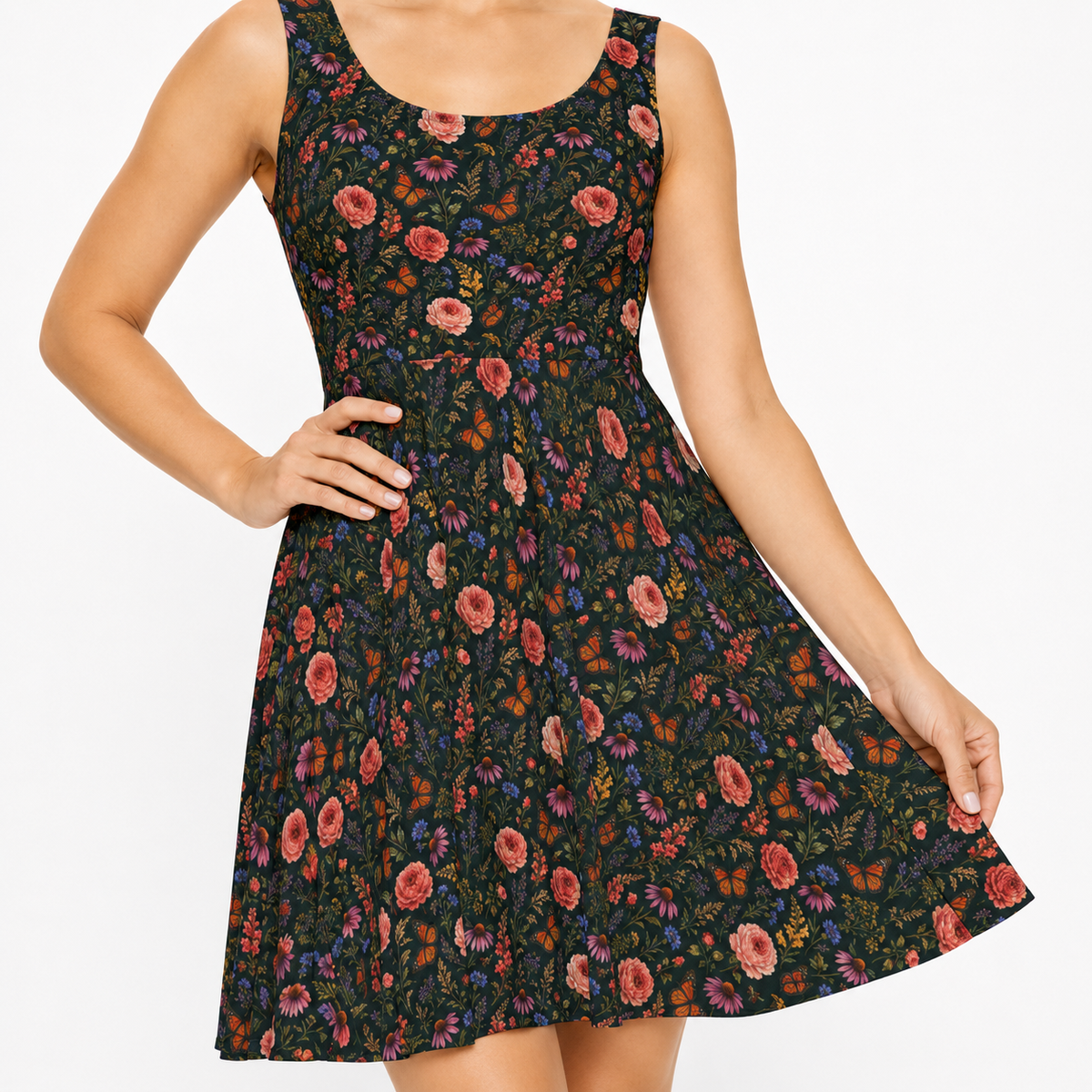 Midnight Meadow Watercolor Wildflower Dress
