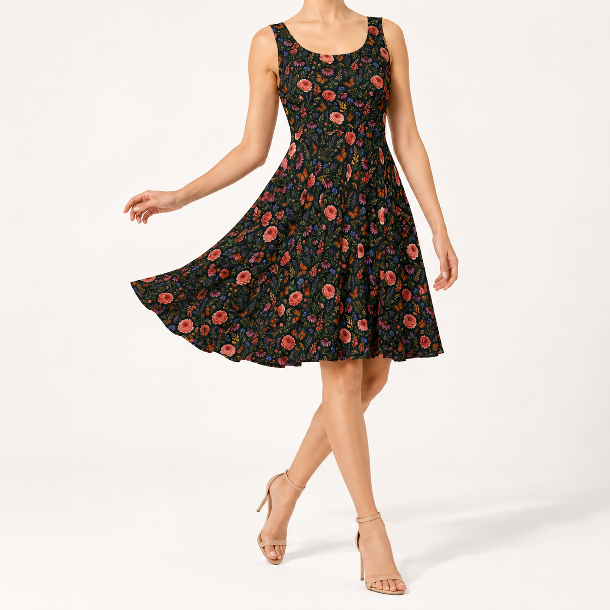 Midnight Meadow Watercolor Wildflower Dress