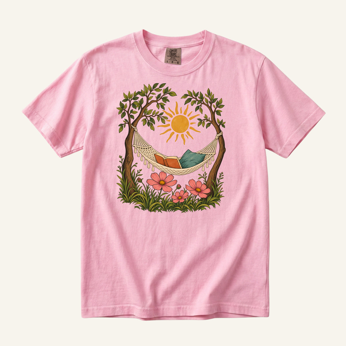 This Counts as Plans T-Shirt in Blossom — a soft pink complementing the coral garden flowers