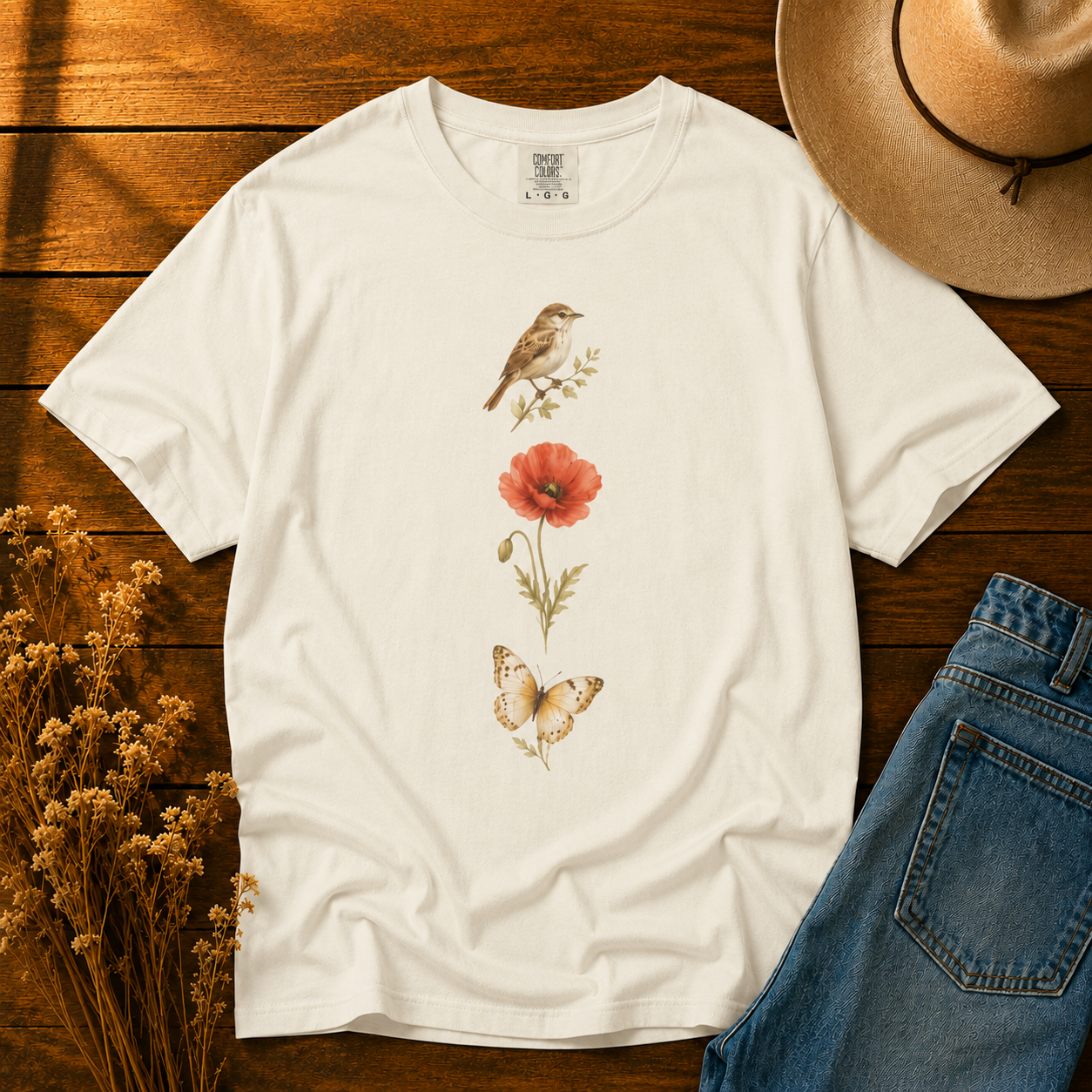 Three Good Things — Bird, Poppy, Butterfly No. 1 Tee