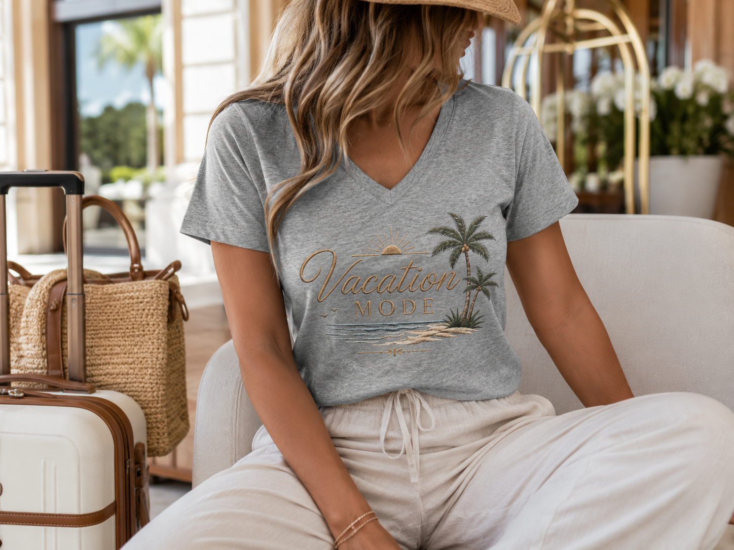 Vacation Mode — Front & Back V-Neck Tee
