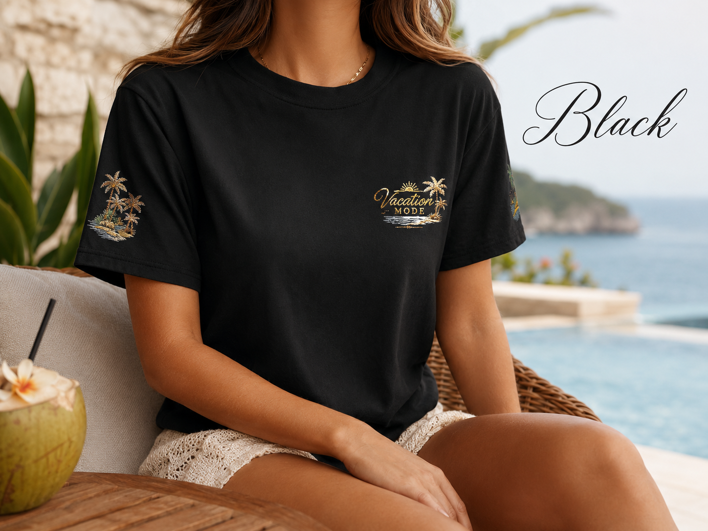 Vacation Mode — Embroidered Garment-Dyed Tee
