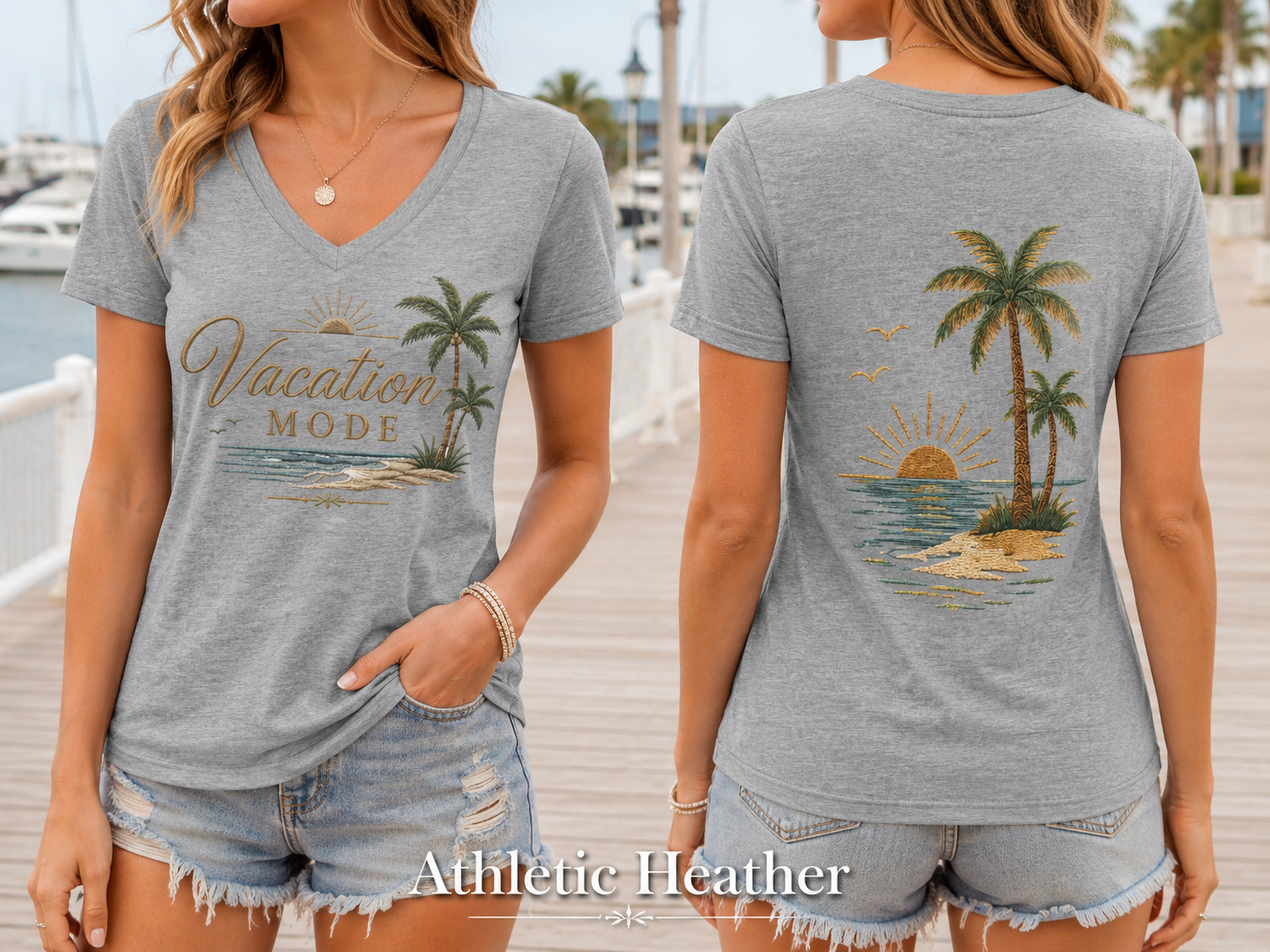 Vacation Mode — Front & Back V-Neck Tee