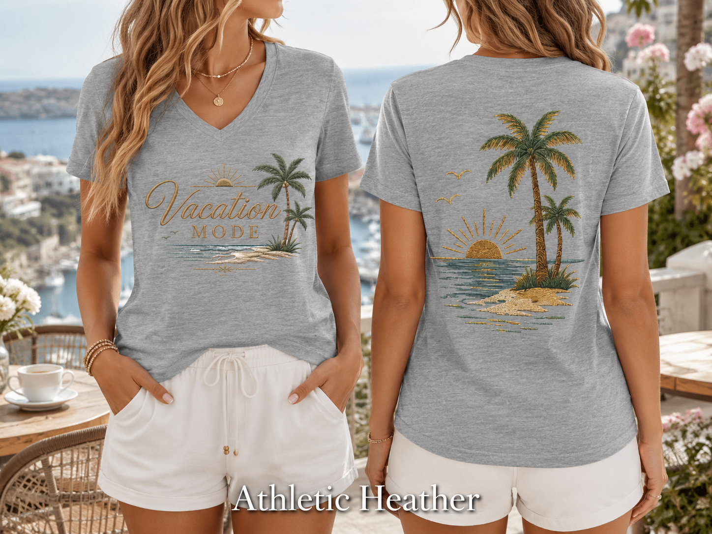 Vacation Mode — Front & Back V-Neck Tee