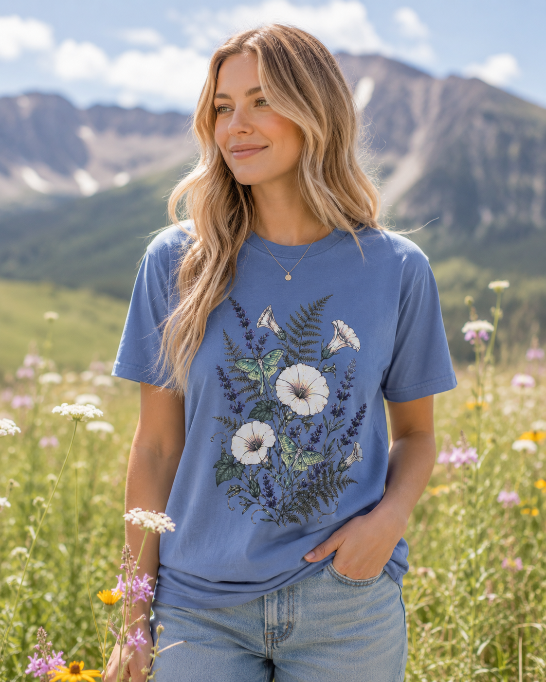 Luna Moth & Moonflowers - Vintage Botanical Tee